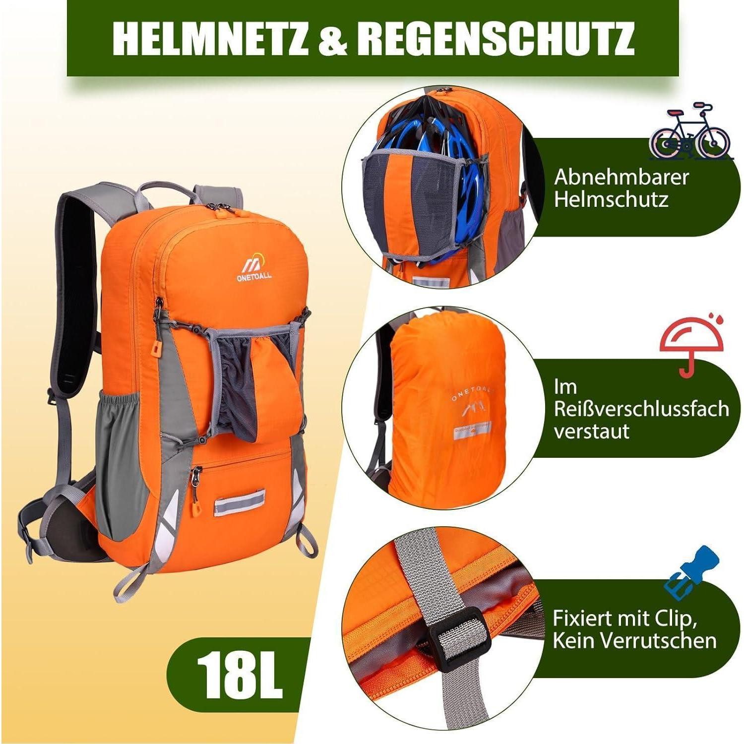 LuxusKollektion Fahrradrucksack Fahrradrucksack Wanderrucksack Rückenbelüftung Wasserdicht Orange 18l