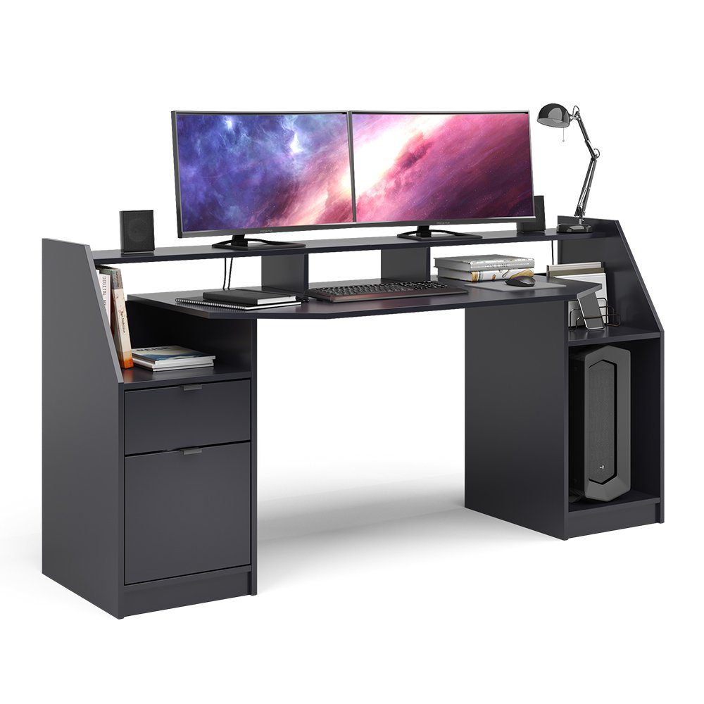 Vicco Schreibtisch Computertisch Bürotisch JOEL | Arbeitstisch Schwarz Schwarz schwarz schwarz 