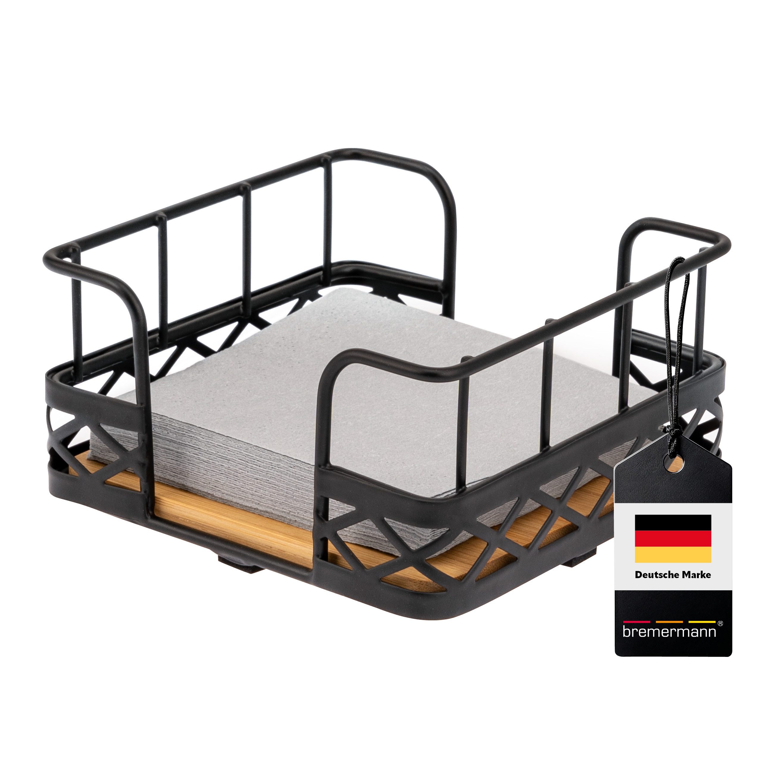 bremermann Serviettenhalter für 25x25 Servietten, aus Bambus mit Metallrand
