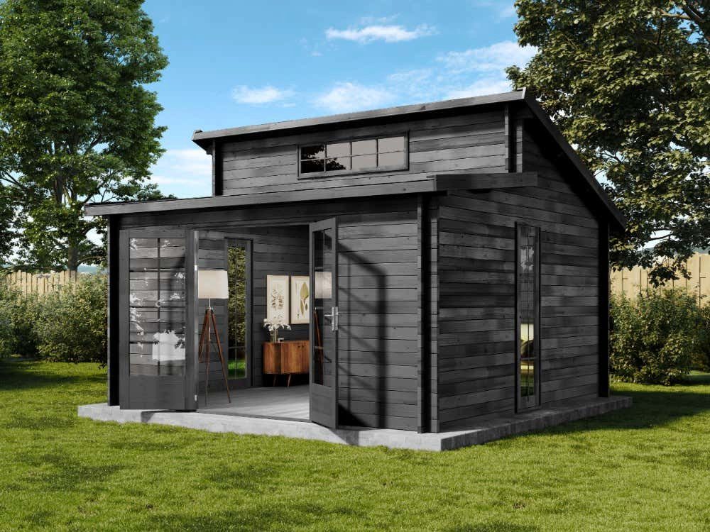 Alpholz Gartenhaus Holz Lausitz ISO, BxT: 440x440 cm, in Imprägniert (Grau) mit 40mm Wandstärke