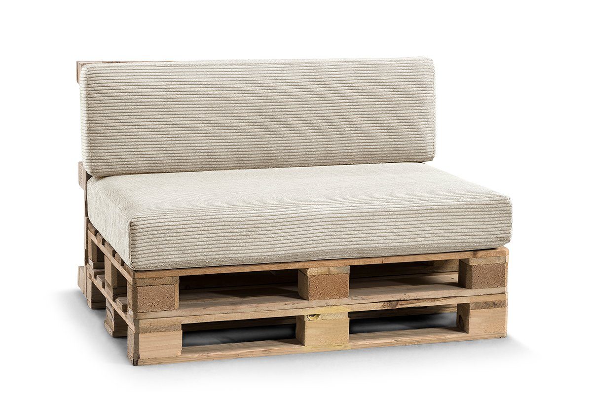 FAVRE Palettenkissen CosyRib Ribcord Garten Set PFLA(Sitzkissen 120x80+Rückenlehne 120x40), Kissen