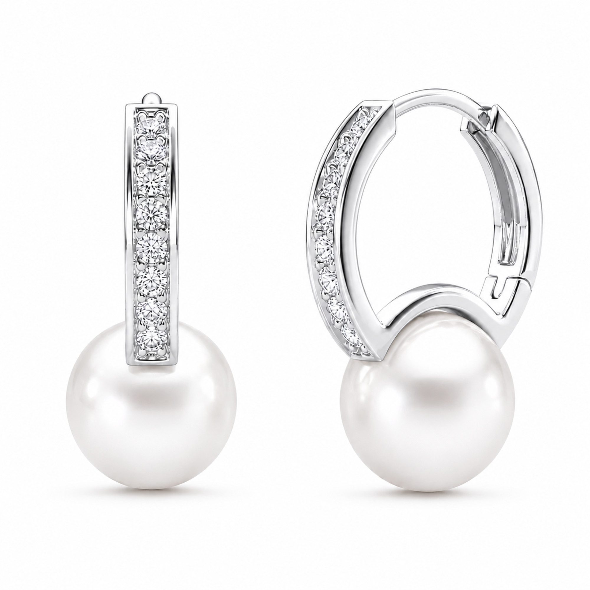 ROUGEMONT Perlenohrringe Elegante Damen Perlen Creolen mit funkelndem Zirkonia Besatz, Hypoallergen für empfindliche Haut