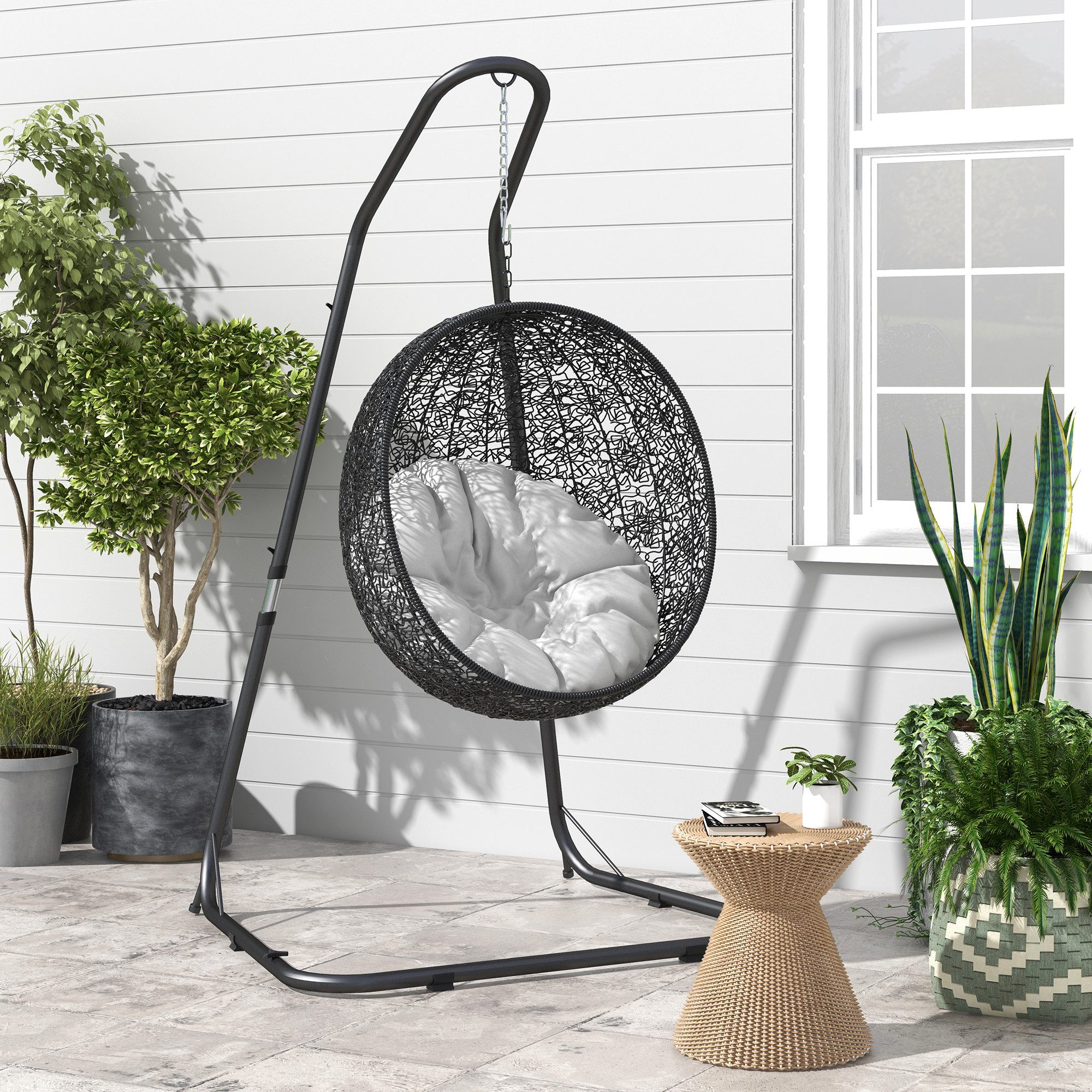 Outsunny Hängemattengestell Hängestuhlgestell Höhenverstellbarer Hängesesselgestell, (Hängesesselgestell, 1-St., Ständer für Hängestuhl), Metall, Schwarz, 133 x 116 x 195,230 cm