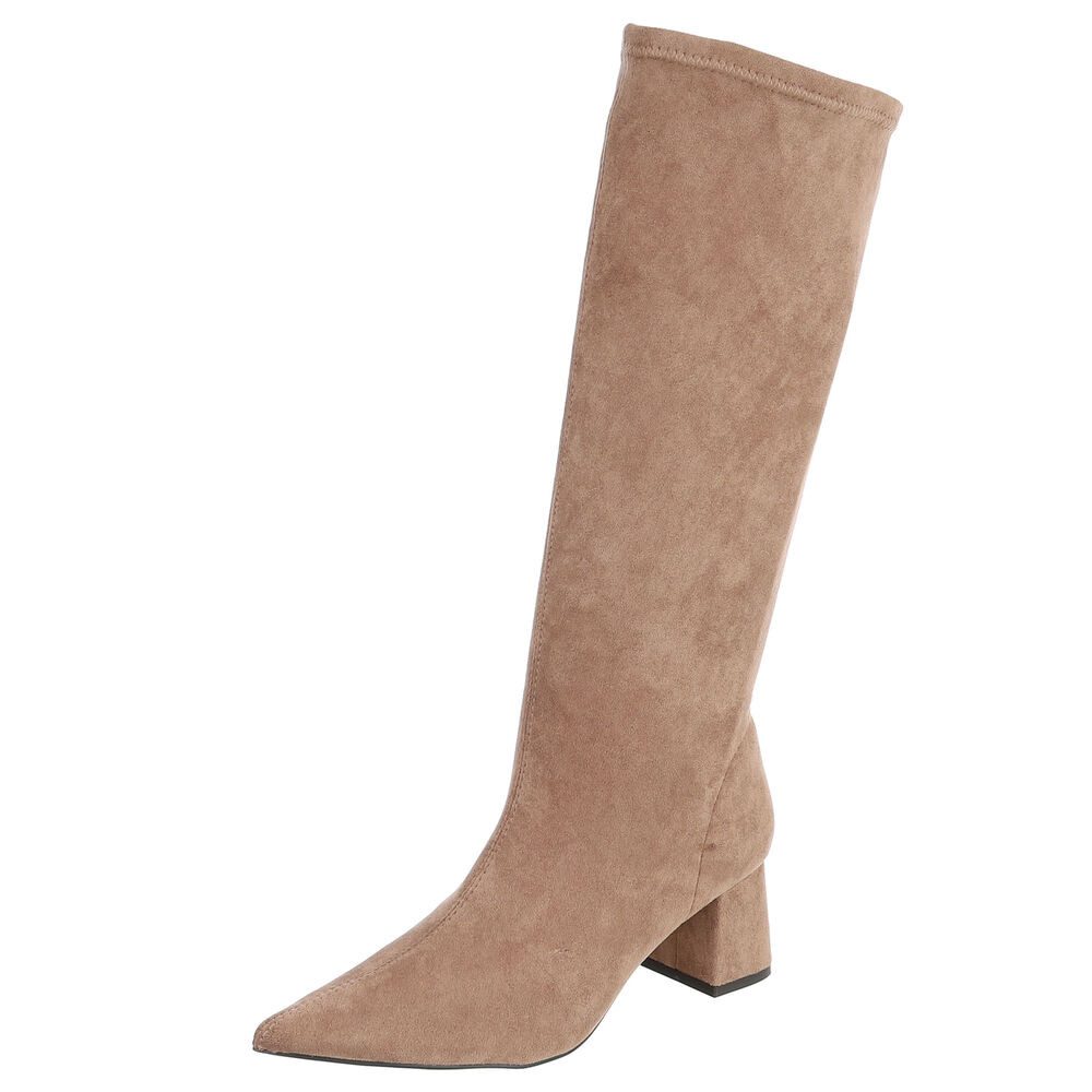 Ital-Design Damen Langschaftstiefel mit Blockabsatz, knielang Stiefel (92214195) Blockabsatz Stiefel in Hellbraun