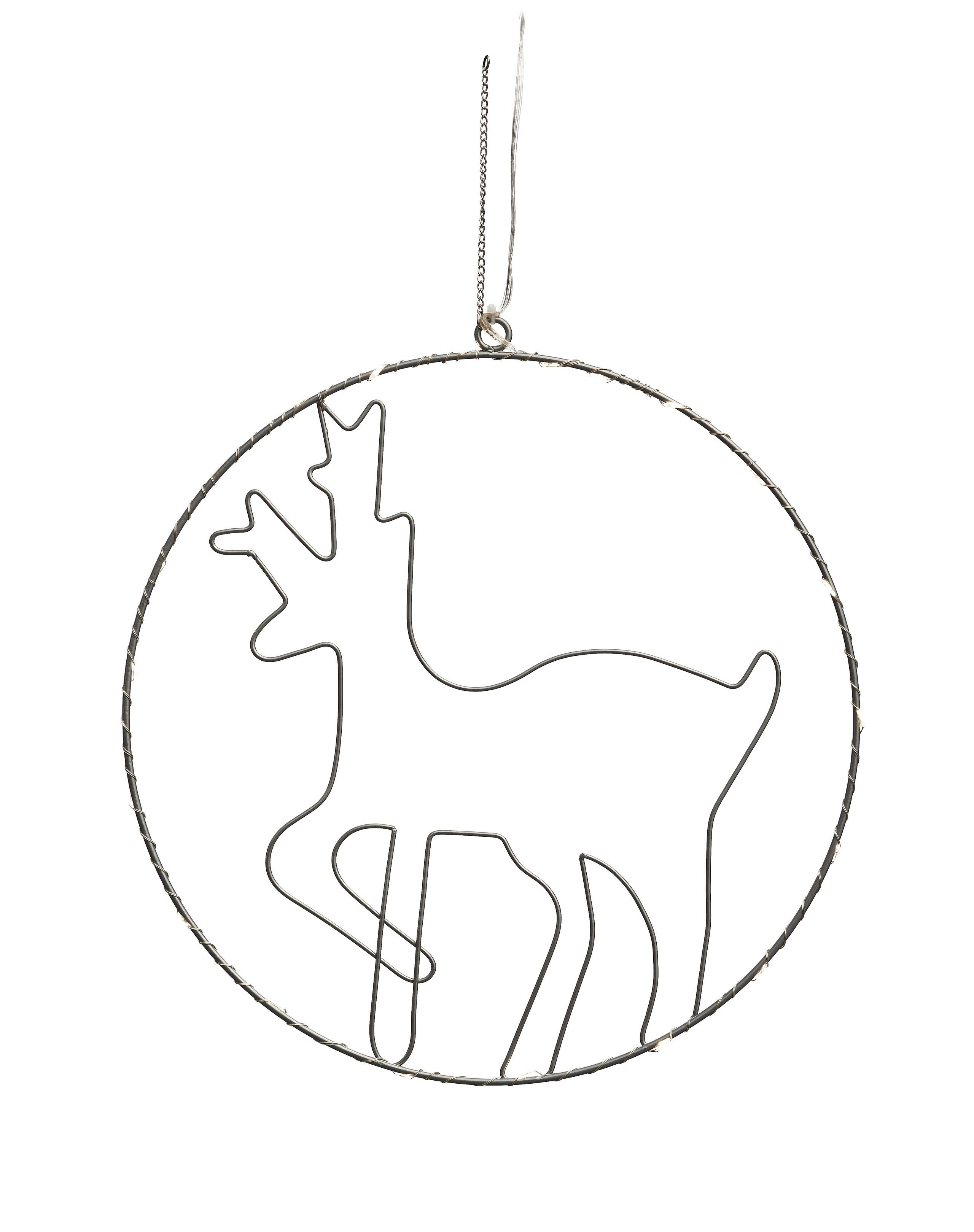 IC Winterworld Dekoobjekt Dekoring Ø 30 cm mit 20 LED beleuchtet zum Aufhängen, Rentier oder Mistelzweig Motiv, aus Metall, moderne Weihnachtsdeko
