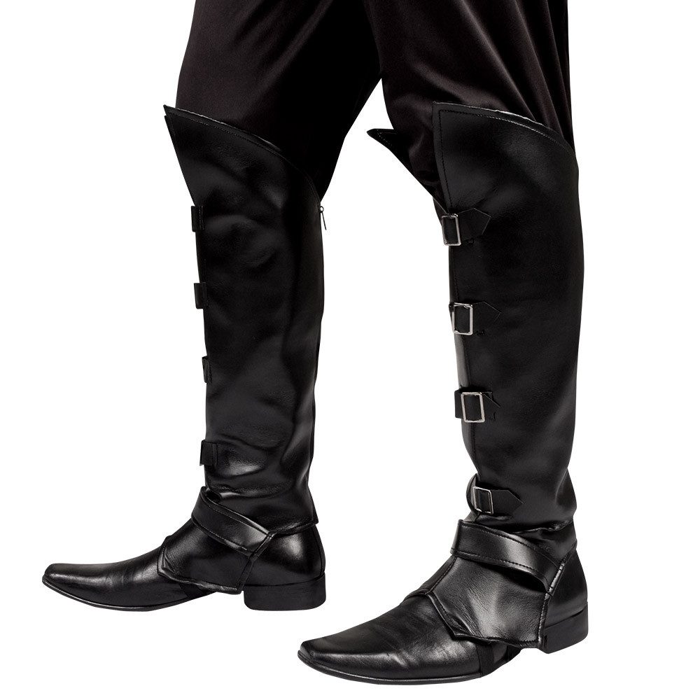 Party Factory Kostüm Stiefelstulpen Striker schwarz – Paar edle Überstiefel mit Schnallen