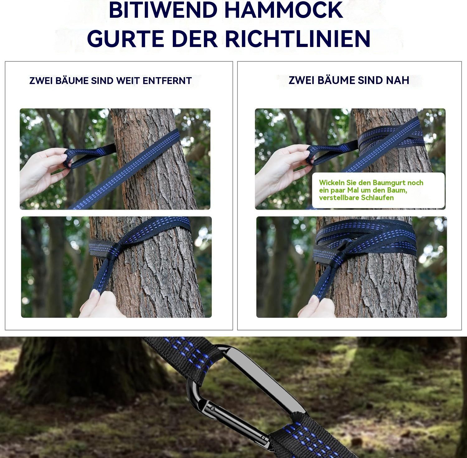 Blusmart Hängematte Campinghängematte im Freien (270 cm x 140 cm ultraleichte Reisehängematte, Tragkraft 300 kg), Garden Beach Doppelhängematte – Bild 4 von 5