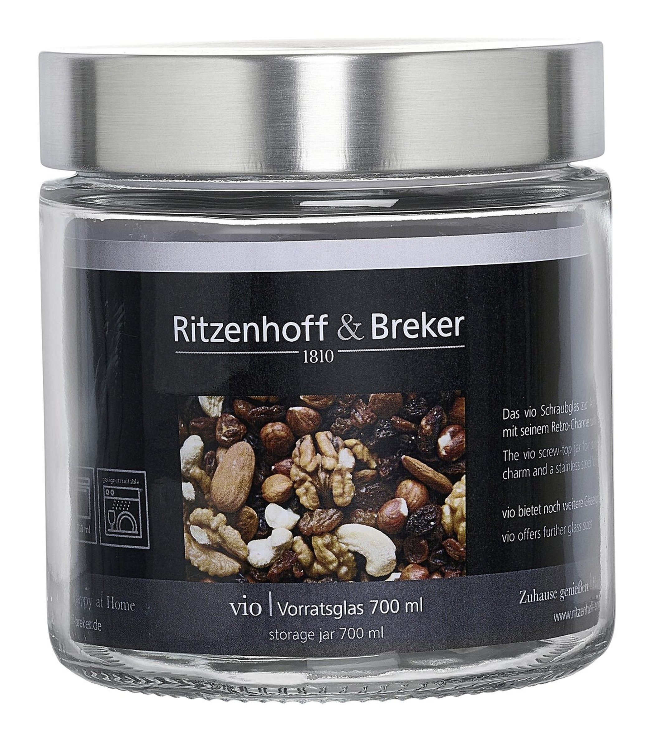 Ritzenhoff & Breker Vorratsdose Vio Vorratsglas rund glatt 700ml 812077, Glas