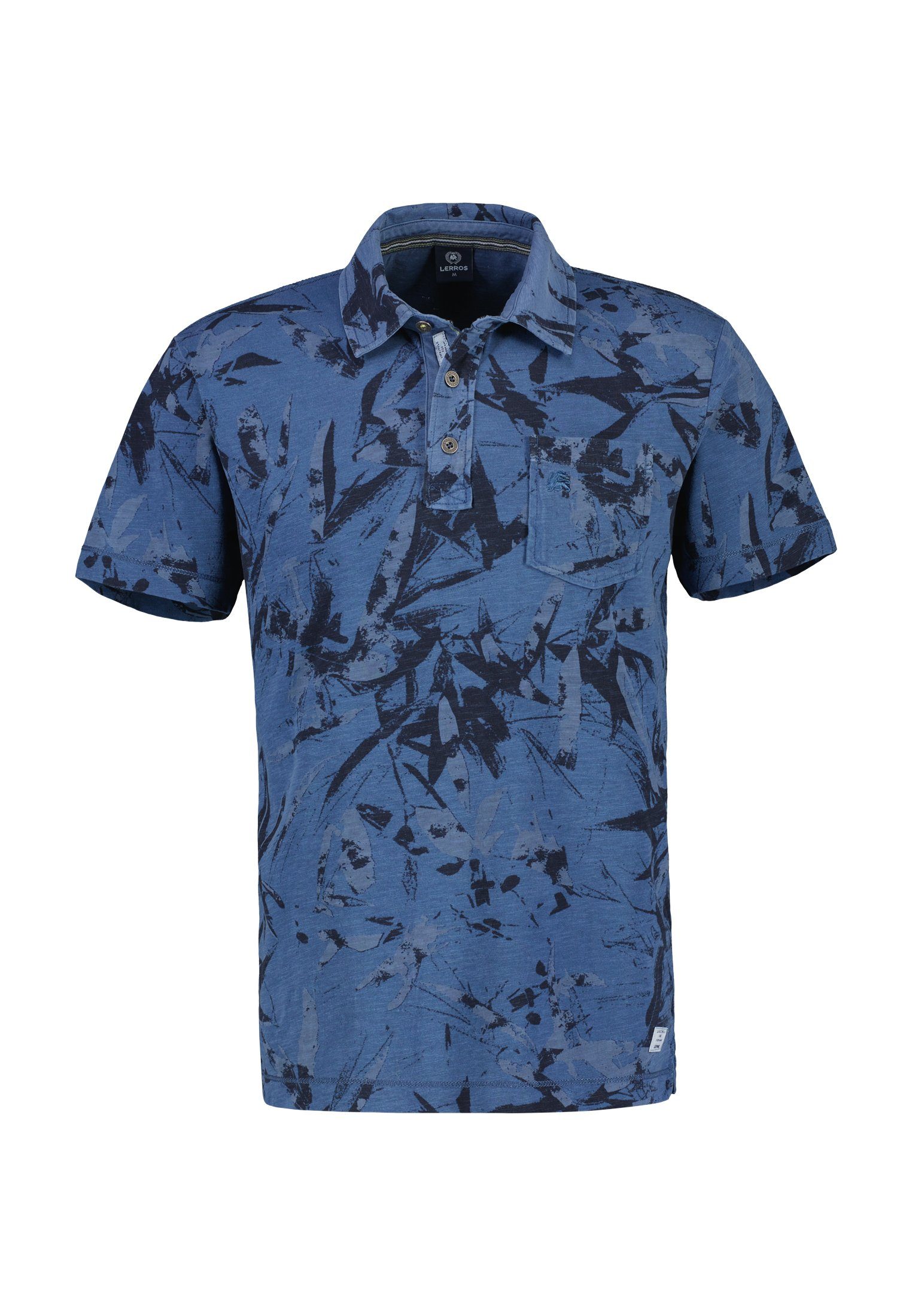 LERROS Poloshirt LERROS Poloshirt mit floralem AOP TRAVEL BLUE