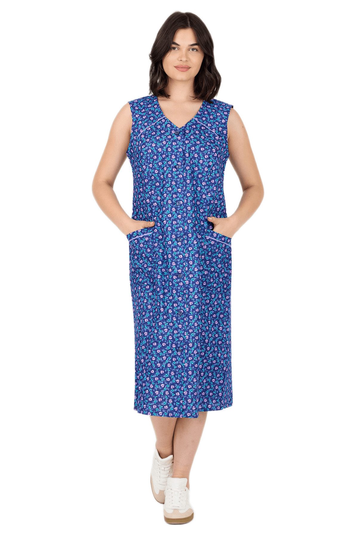 Phistan Tunikakleid Kittel mit Knöpfen – Blumenmuster