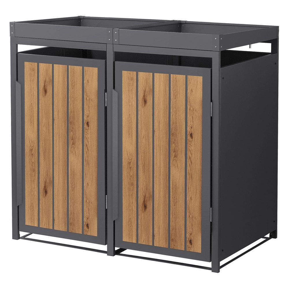 ML-DESIGN Mülltonnenbox Müllbox aus Stahl wetterfeste Mülltonnen Verkleidung Mülltonnengarage, Mülltonnencontainer mit Pflanzdach für 2 Tonnen 120 oder 240 Liter