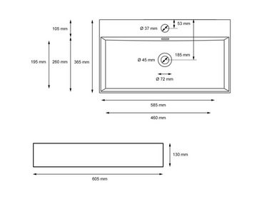 HAGO Aufsatzwaschbecken Keramik Waschbecken eckig 600x360x130 weiß mit Überlauf Aufsatzwaschbe