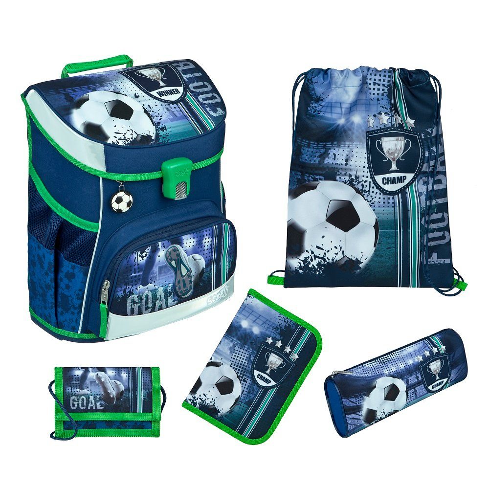 Scooli Schulranzen Campus Fit (Set, 5-tlg., inkl. Federmappe), FOOTBALL Fussball