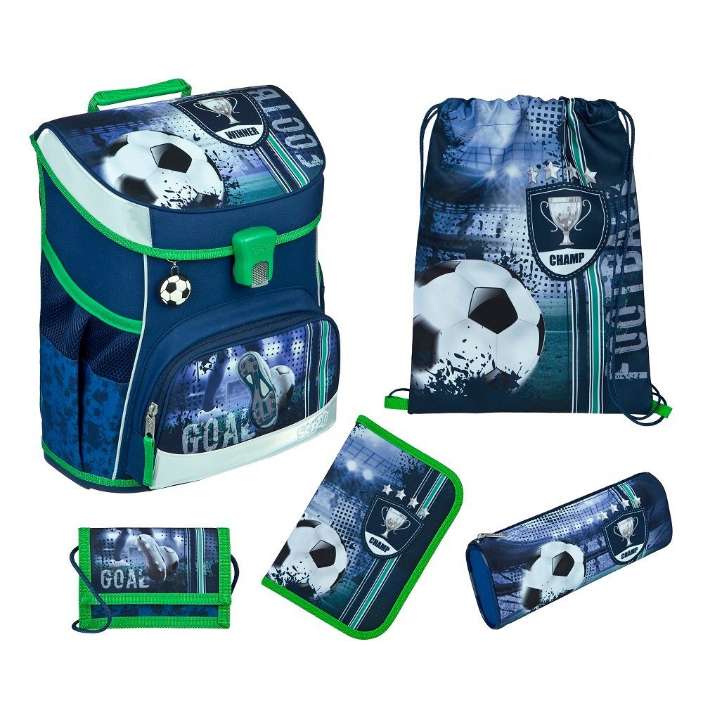 Scooli Schulranzen CampusFit Fussball Schultasche 1.-4. Klasse (Set, 5-tlg., inkl. Federmappe), FOOTBALL Fussball