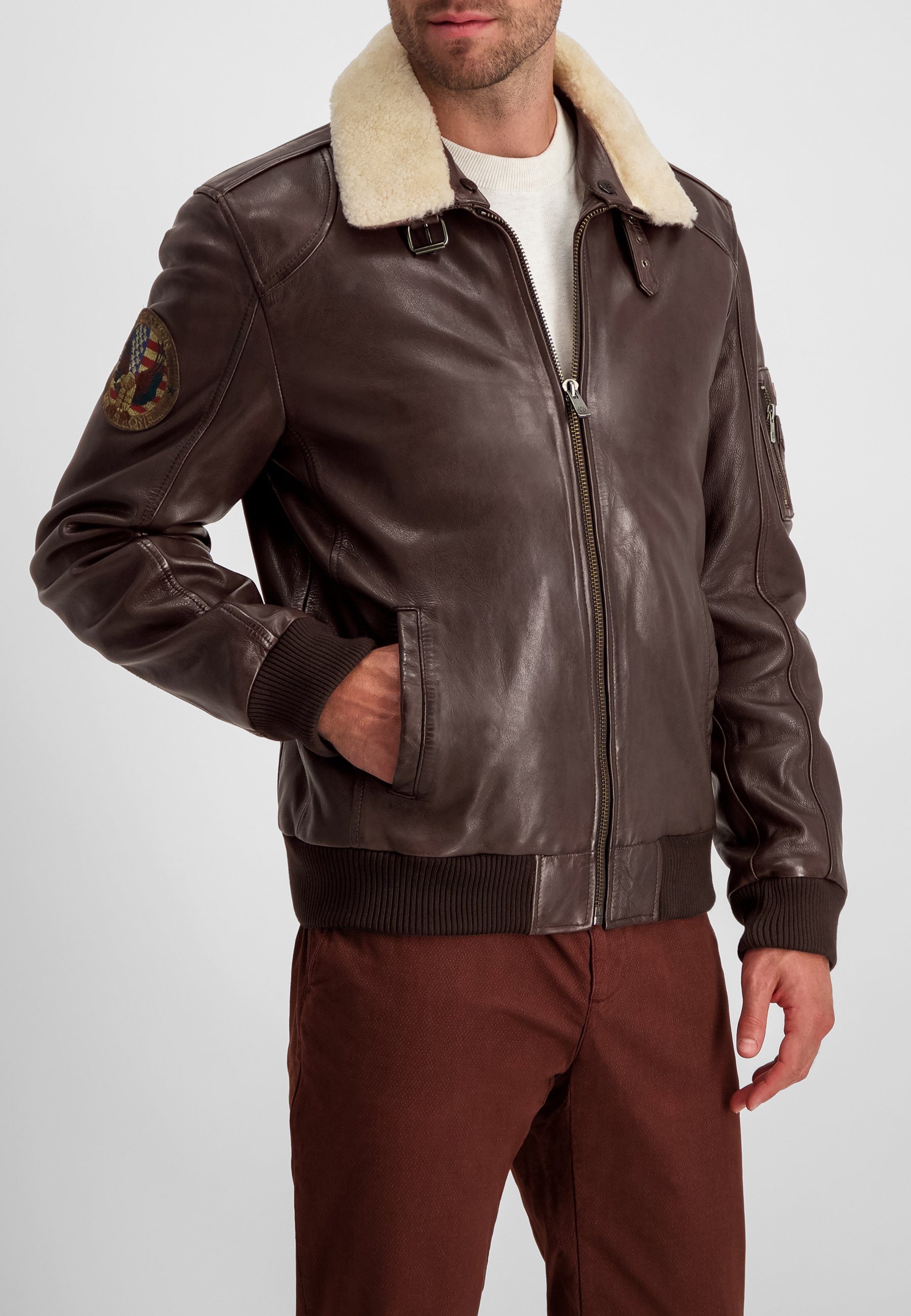 Milestone Lederjacke MSTom with real fur aus Lammleder mit Echt-Lammfell Curly Kragen
