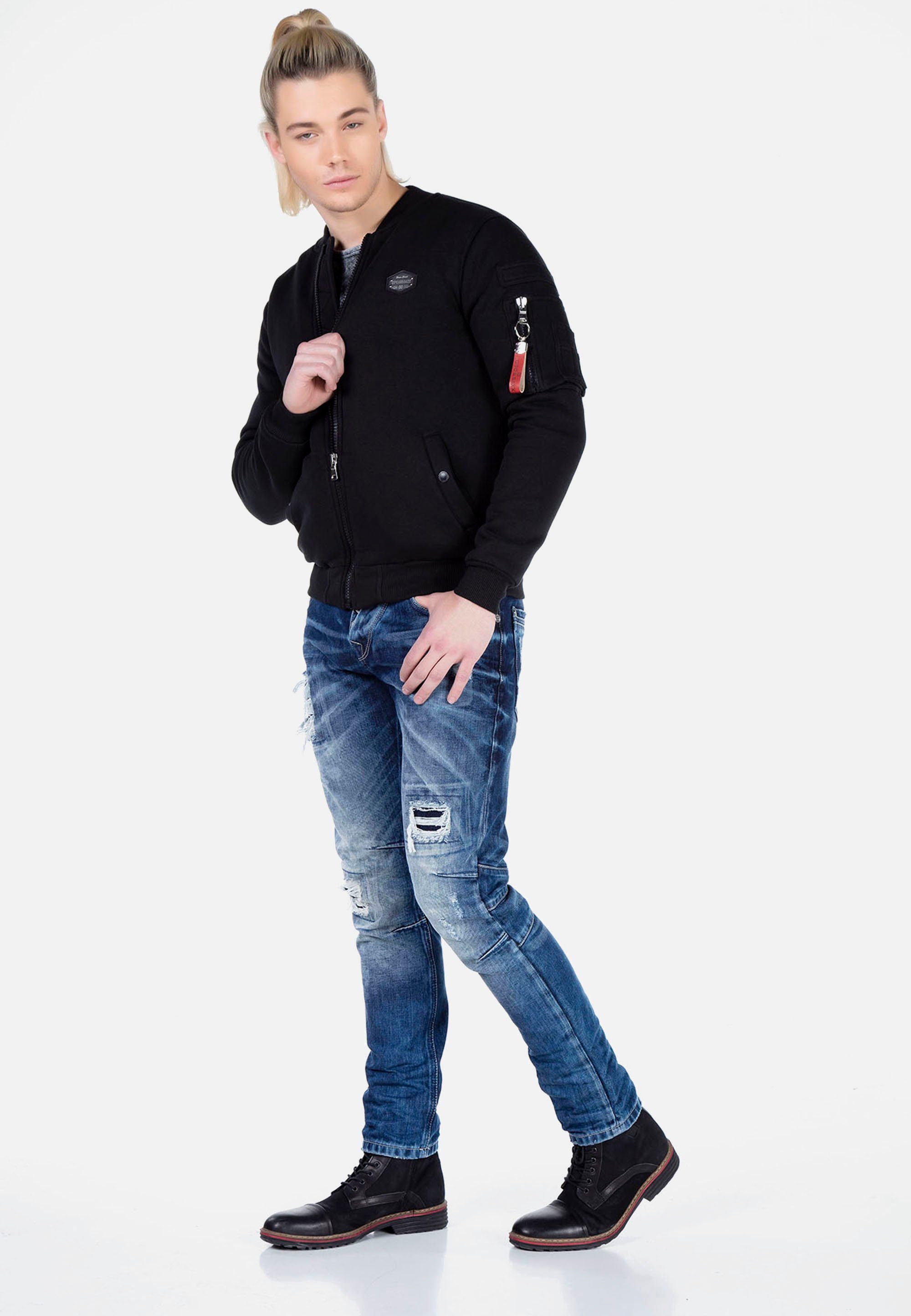 Cipo & Baxx blau Revers Reißverschluss Sweatjacke mit und