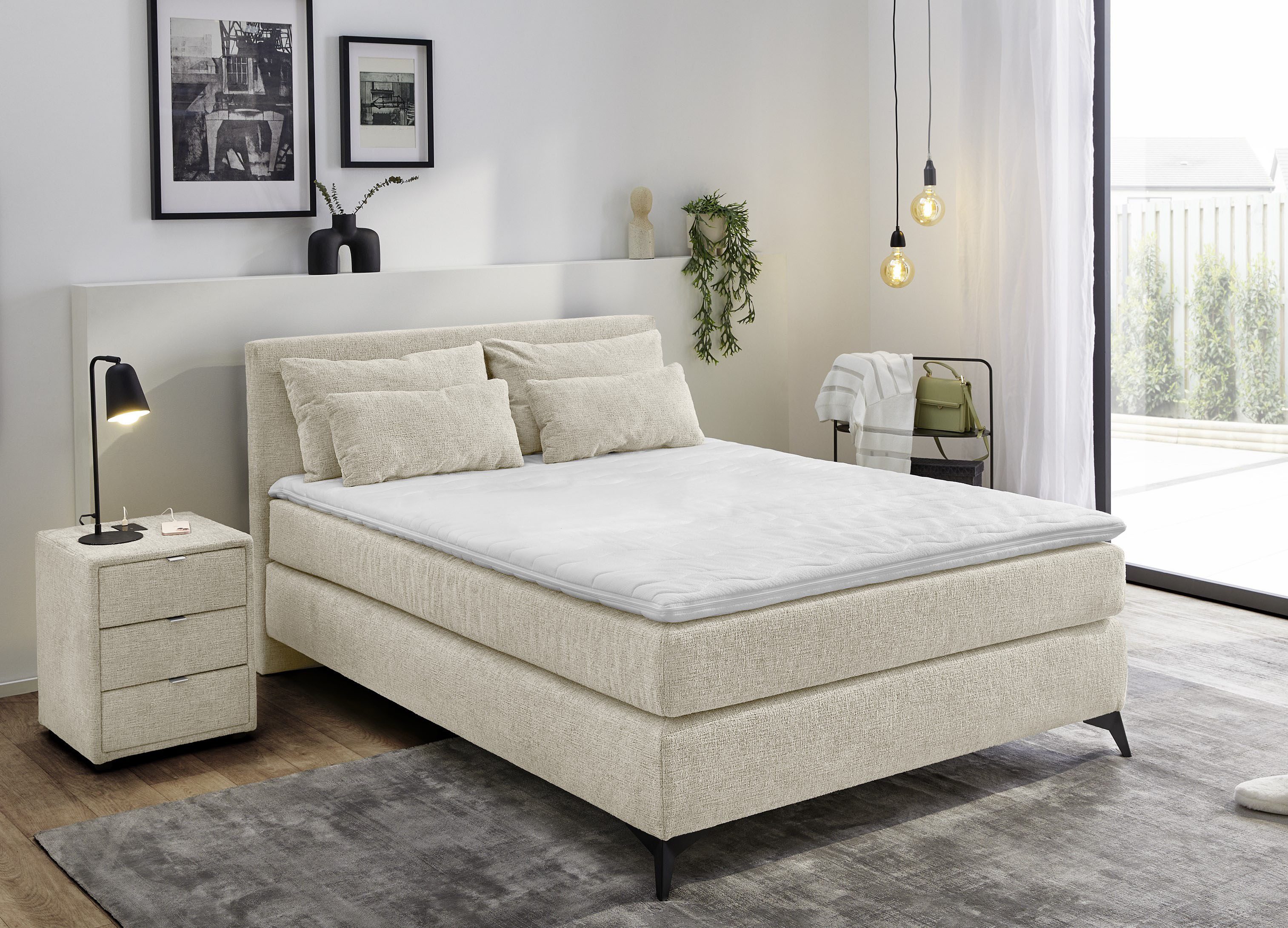 Jockenhöfer Gruppe Boxspringbett Paulina, inkl. Topper & Kissen, Härtegrade wählbar, 2 Stoffqualitäten, 140x200 cm oder 180x200cm, Chenille oder Cord