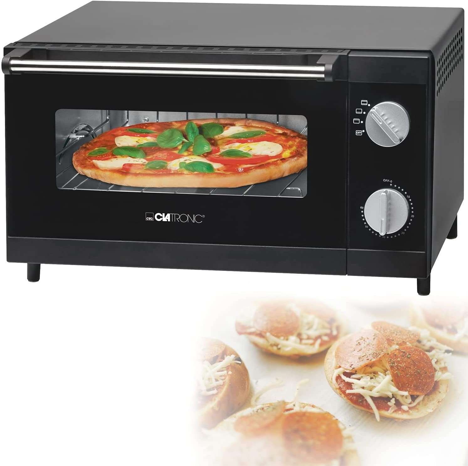 CLATRONIC Minibackofen CLATRONIC Mini-Backofen Pizza-Ofen 12 L Grill Miniofen 1000 W MPO 3520