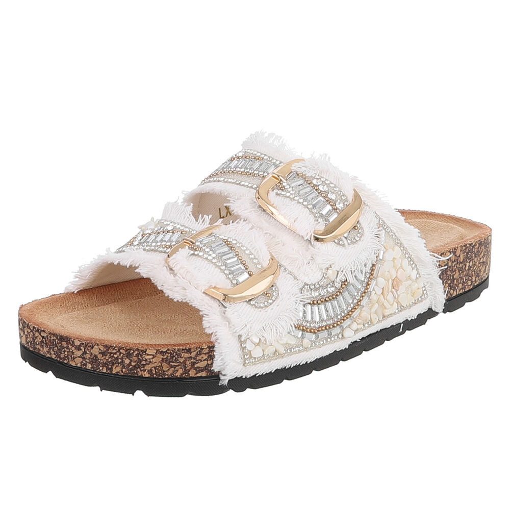 Ital-Design Damen Pantolette mit Schnallen und Komfortfußbett Pantolette (91742231) Flach Pantoletten in Weiß