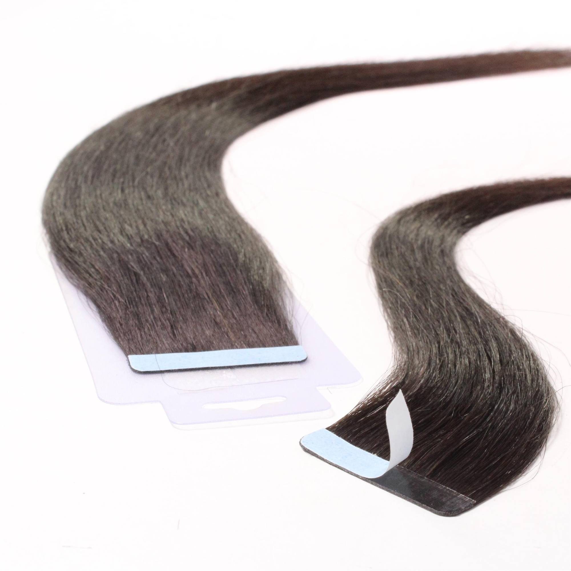 hair2heart Echthaar-Extension Tape Extensions glatt #4/0 Mittelbraun 40cm | Haarverlängerungen
