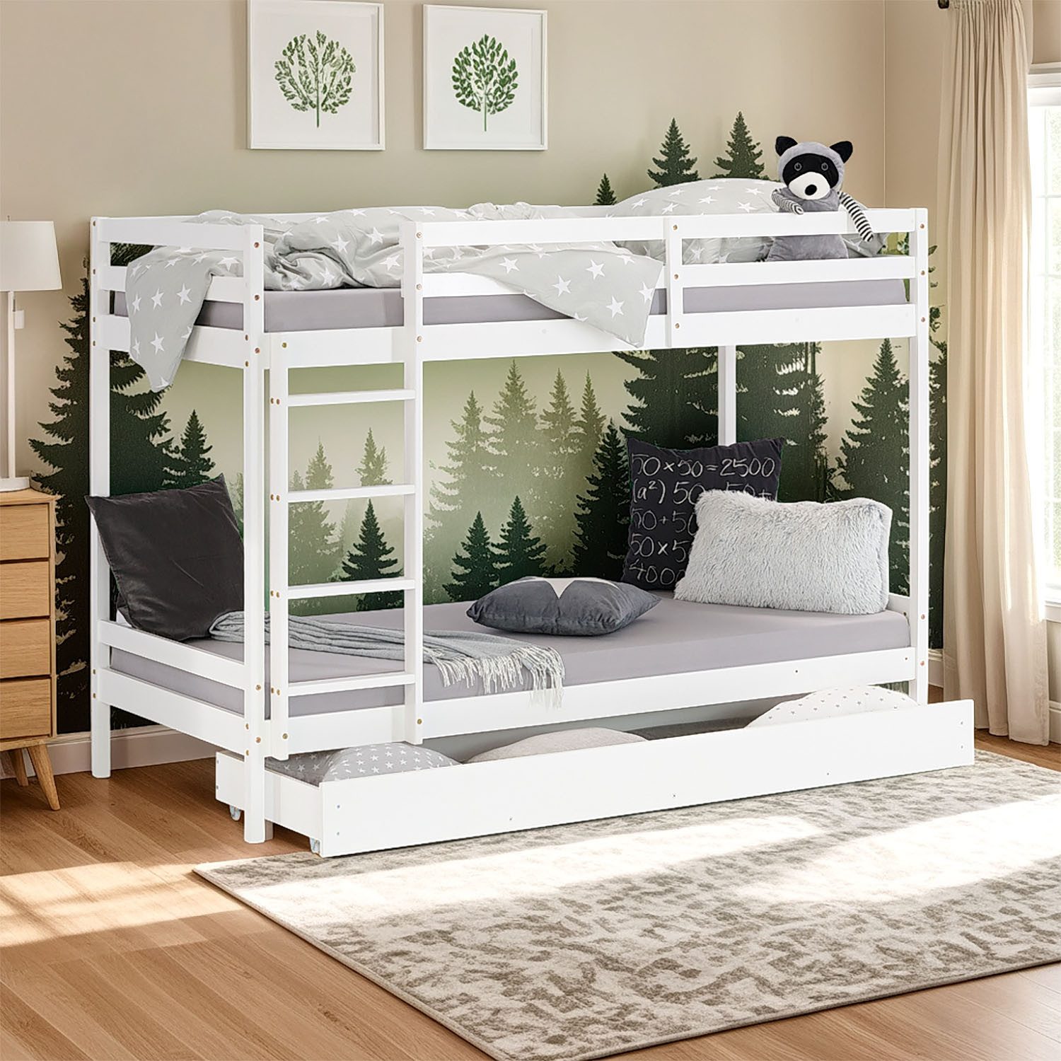 Homestyle4u Hochbett Etagenbett 90x200 für 2 Kinder Weiß Doppelstockbett Hochbett Leiter (Set, mit 2x Lattenrost und Bettkasten) mit Stauraum (1x Bettkasten/Schublade)