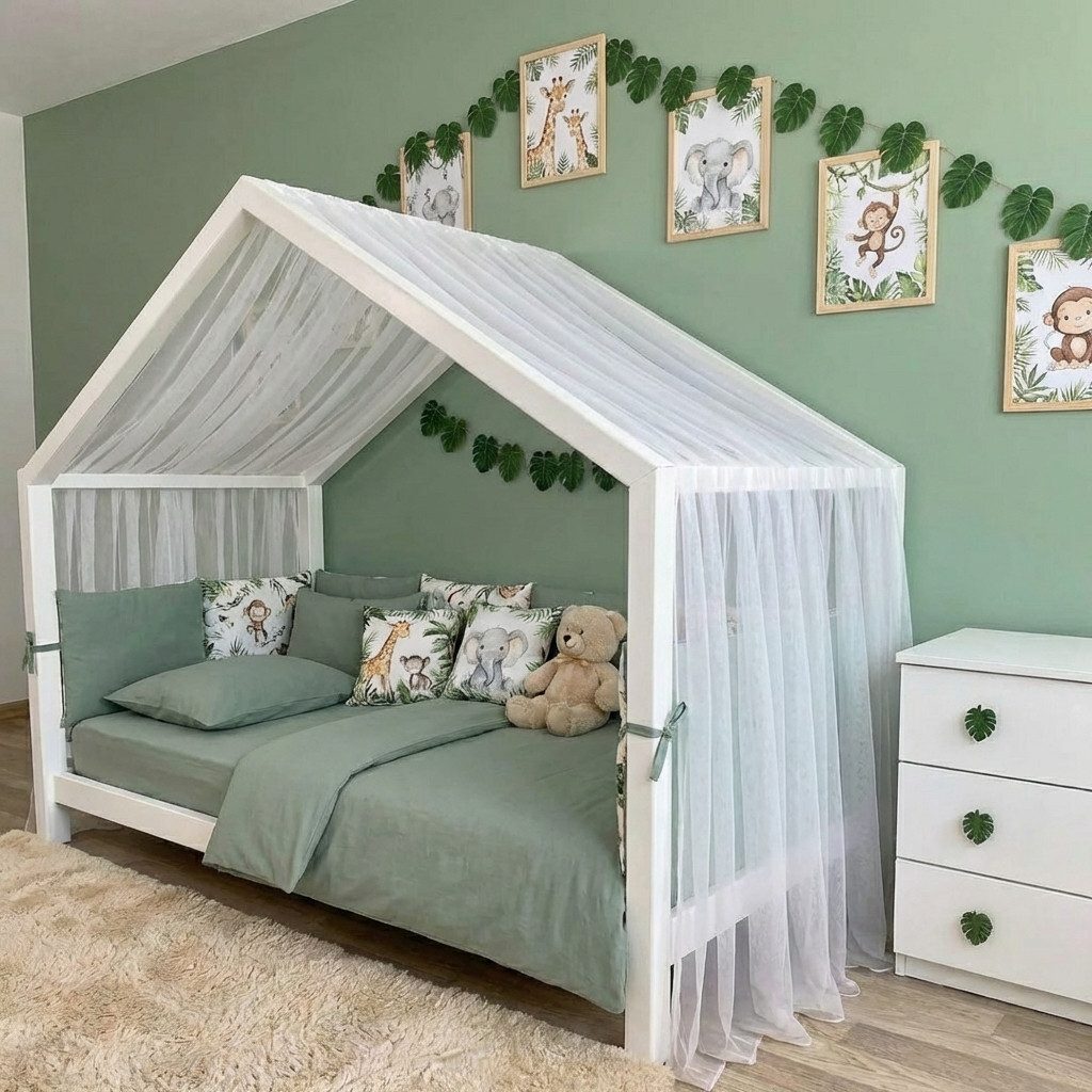 Baby Fancyroom Betthimmel Premium Hausbett Himmel aus Tüll, Betthimmel für Kinderbett, Baldachin, gekräuselt