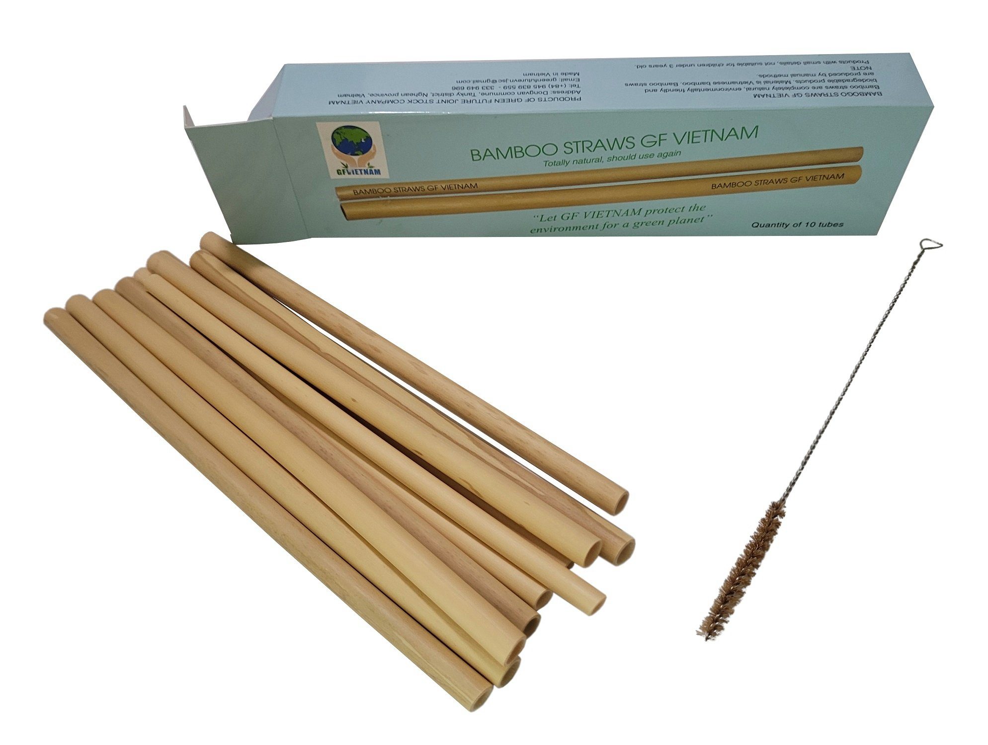 Trinkhalme 10er Set Bambus Strohhalme mit Reinigungsbürste