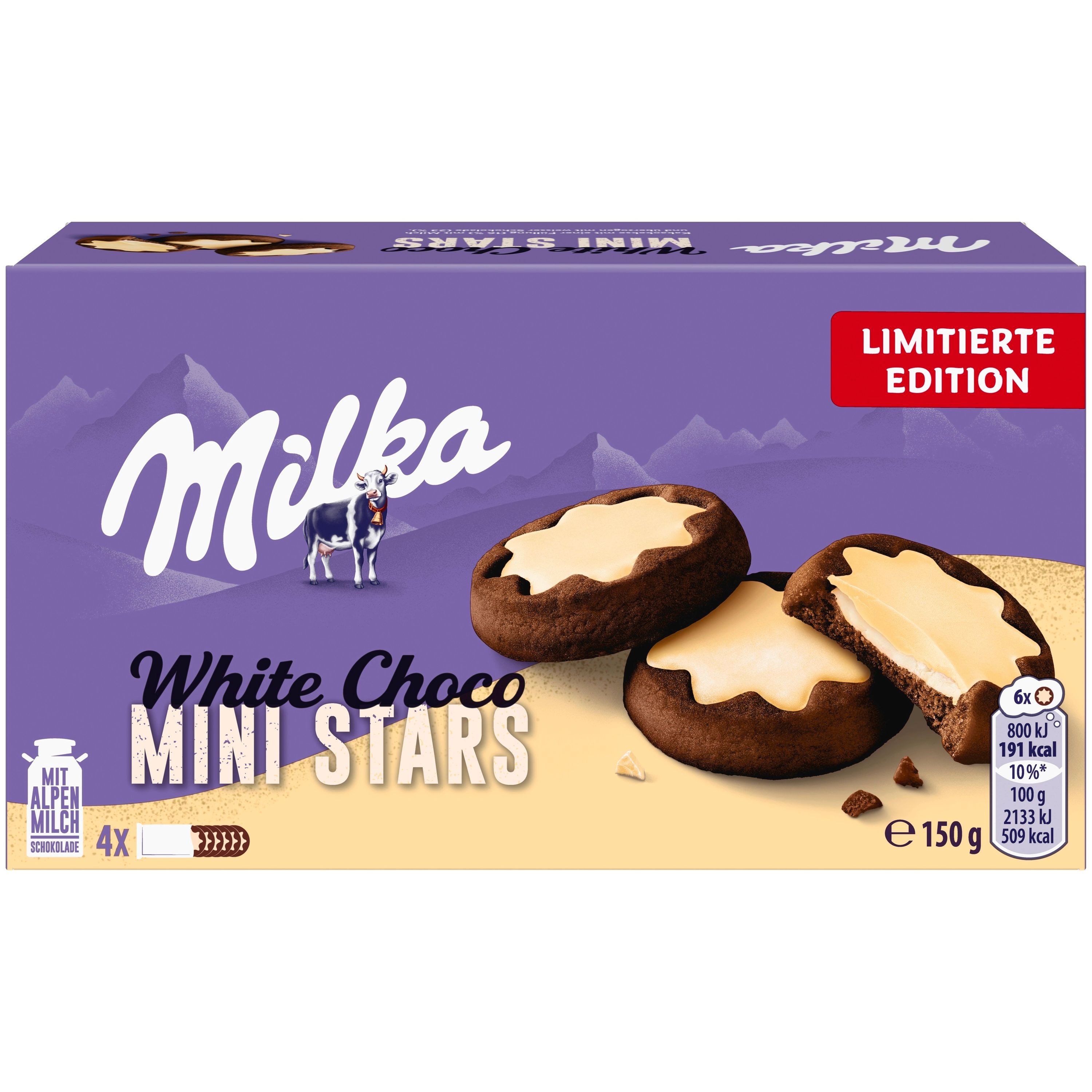 MILKA Schokolade, Milka White Choco Mini Stars mit süßer Alpenmilch Schokolade 150g