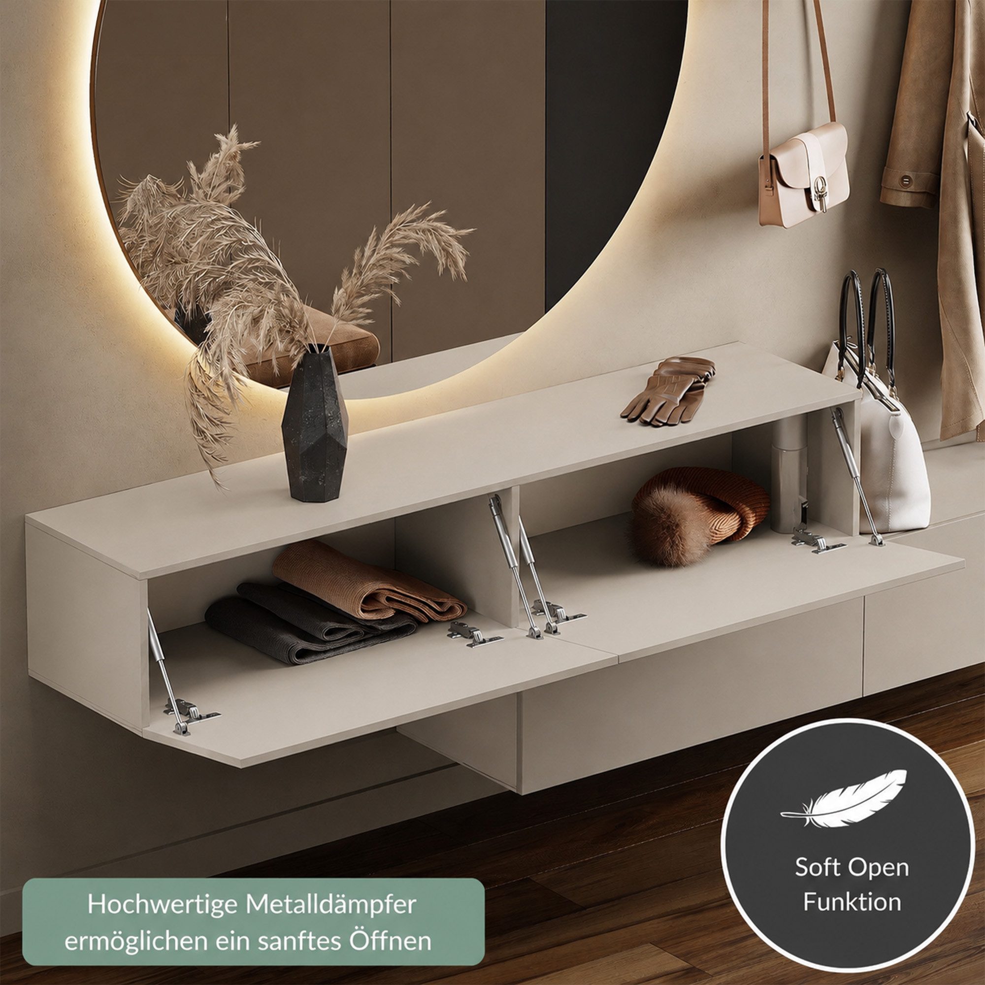 Planetmöbel Garderobenschrank Kompaktgarderobe Wandschrank 100 cm (schmaler Flurschrank mit Stauraum, 1-St., Flurgarderobe mit Soft-Open Funktion) Flurkommode vielseitig kombinierbar