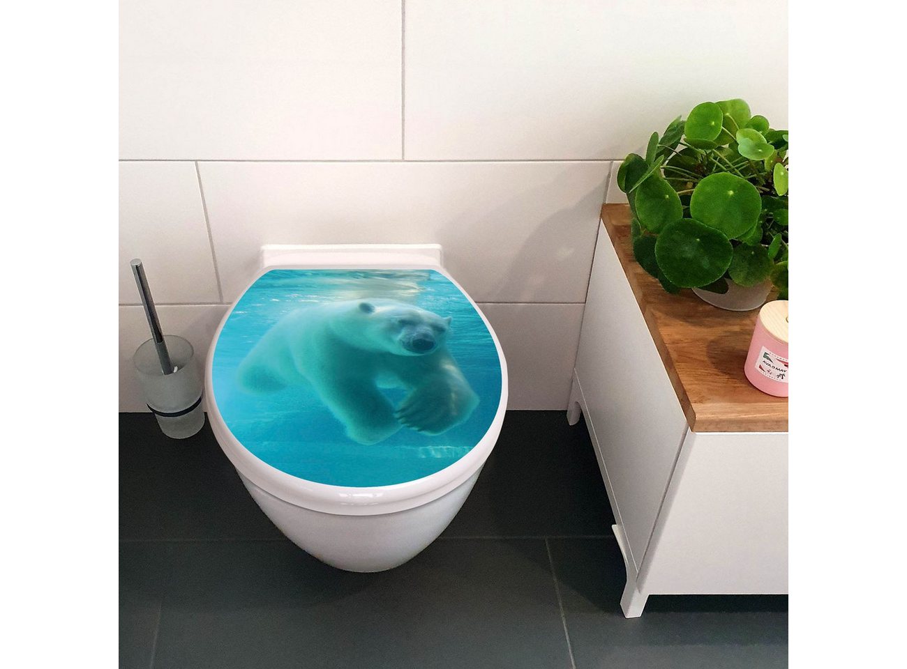 Thumbnail - banjado WC-Sitz Motiv Eisbär unter Wasser (umweltfreundliches Material, integrierte Scharniere), 44 x 37 x 5cm