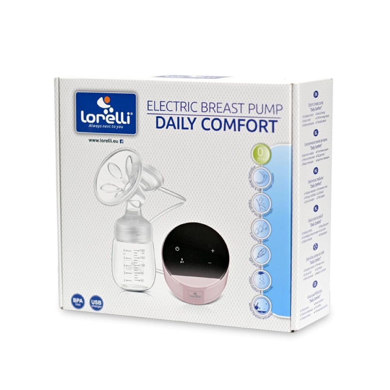 Lorelli Elektrische Milchpumpe elektrische Milchpumpe Daily, Comfort Touchscreen, 180 ml, Schutzdeckel