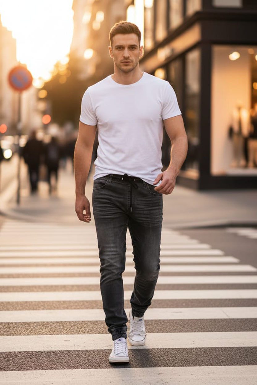 Reslad Stretch-Jeans Reslad Used Look Jeans-Herren Slim Fit Jogging-Hose RS-2073 Stretch Jogging-Denim Schlupfhose