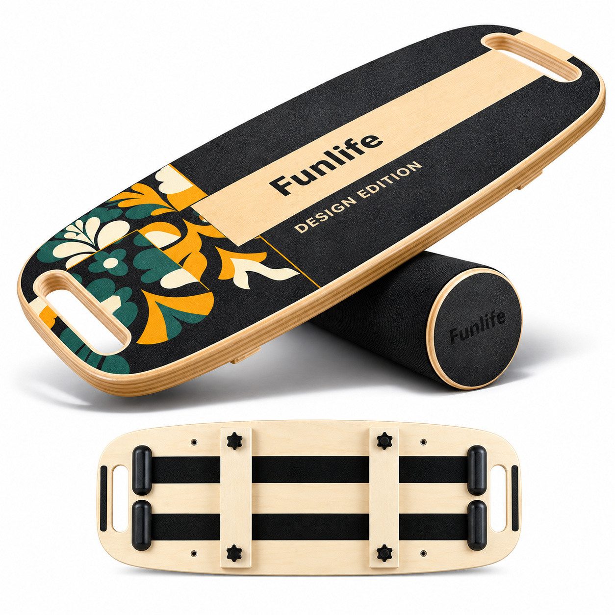FunLife Balanceboard MOVE Design-Edition, 3-stufiges System, 18 mm Mehrschichtholz, mit Rolle, bis 150 kg