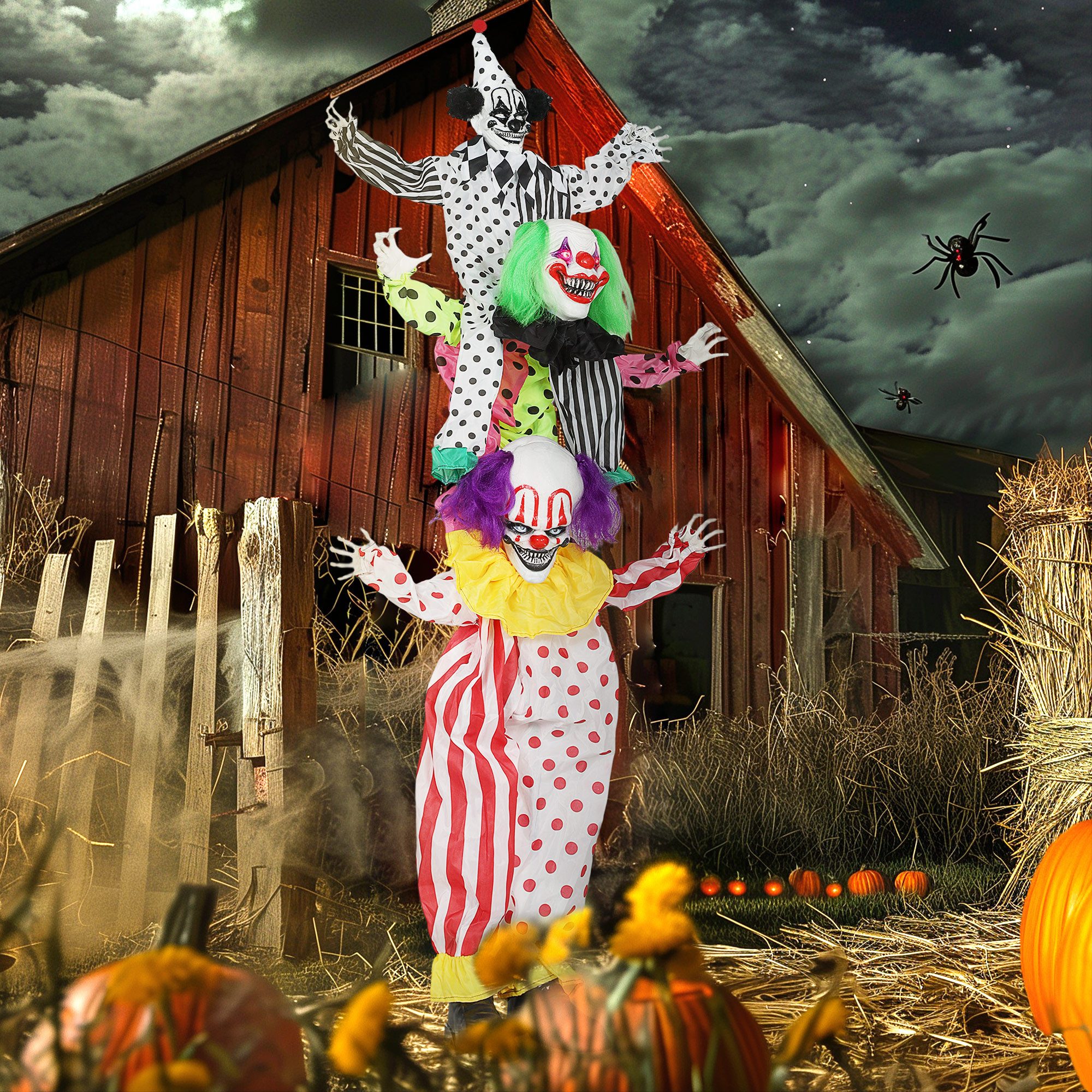 Outsunny Dekofigur Stapelbare Halloween-Animatronics-Clowns (Set, 1 St., 1 Set), Geräuschaktiviert, LED-Augen, Musik