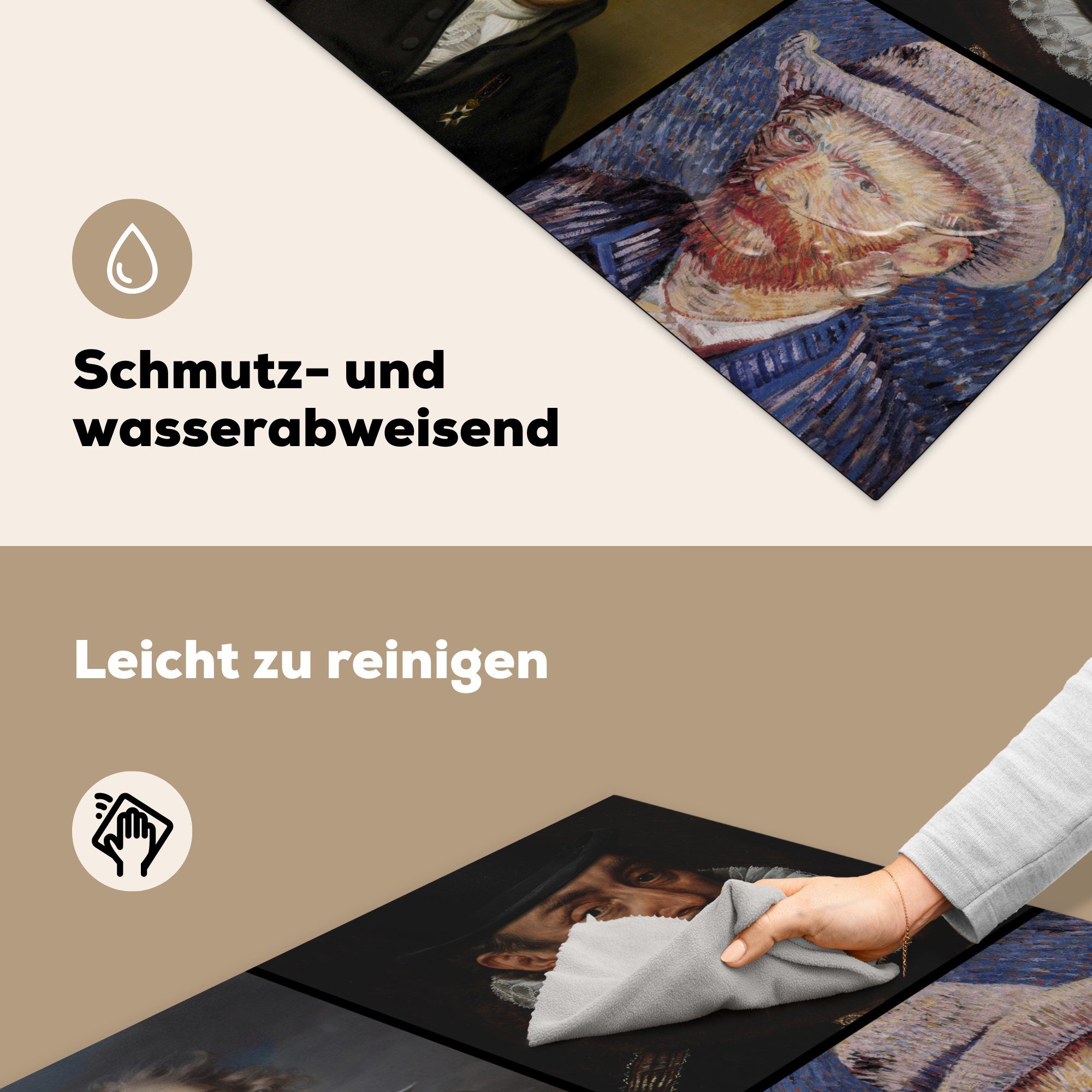 tlg), 78x78 (1 küche Collage MuchoWow Alte Herdblende-/Abdeckplatte - Arbeitsplatte Meister für Ceranfeldabdeckung, cm, Vinyl, Malerei, -