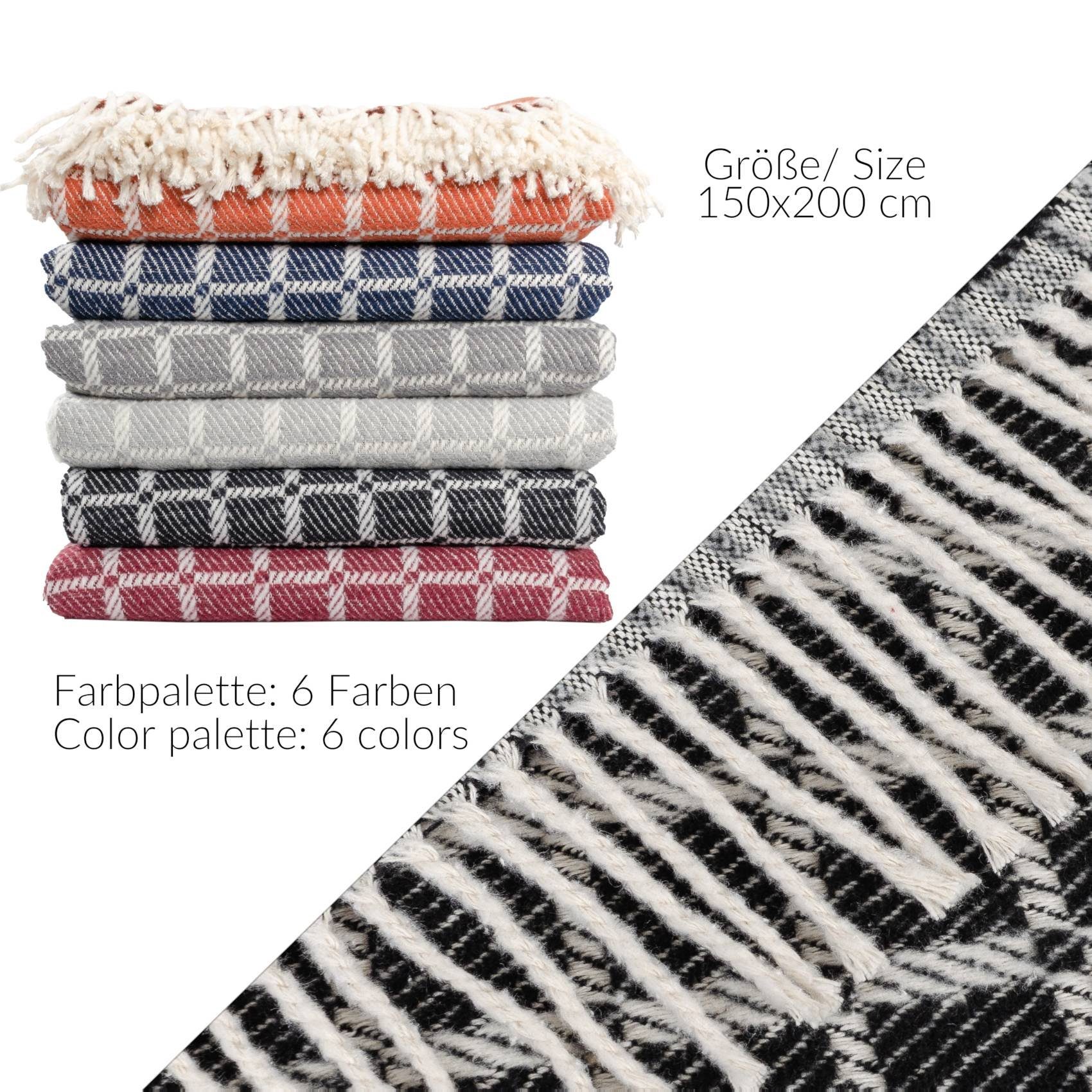 Plaid Tania weiche Kuscheldecke Tagesdecke hochwertig Reisedecke Wohndecke, ANRO, Wendedecke kuschelig-weich 150x200cm Schwarz