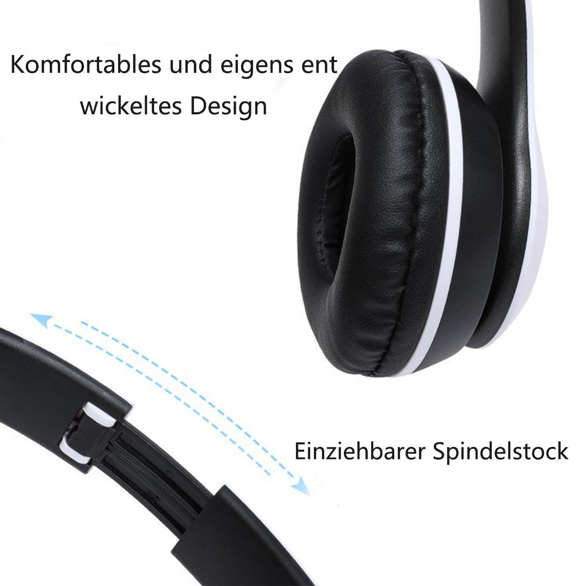 XDeer Bluetooth Over-Ear-Kopfhörer Schwarz Kabel, Kopfhörer Micro Over-Ear-Kopfhörer Faltbare (Stereo USB Headset 3,5mm mit Wireless Köpfhorerkabel)