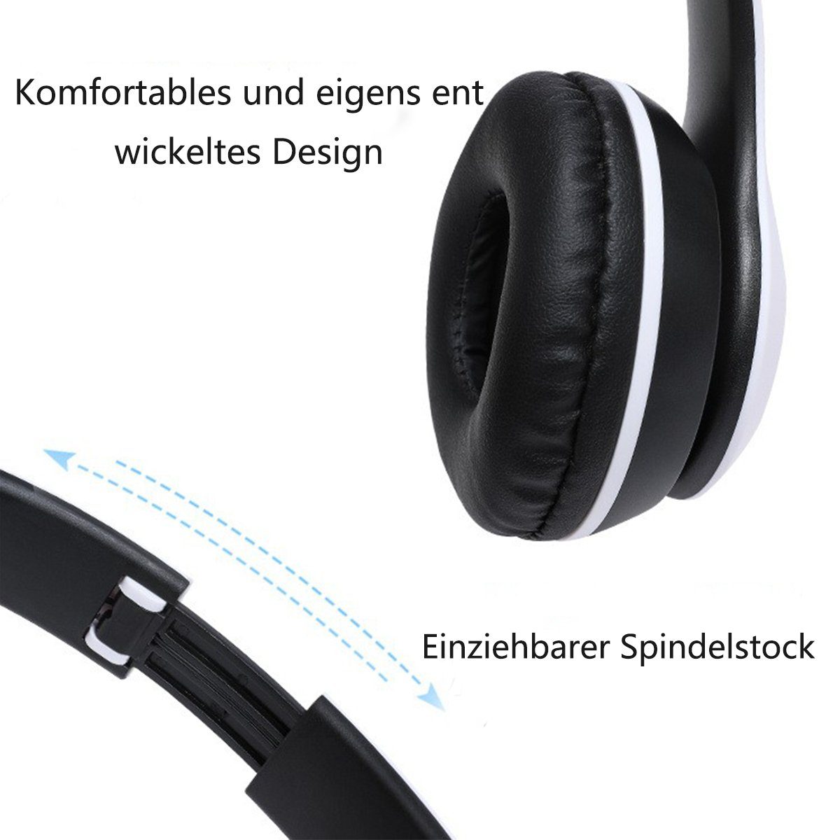 autolock Bluetooth Over-Ear-Kopfhörer Wireless Faltbare Headset Over-Ear-Kopfhörer (Stereo Kopfhörer mit Micro USB Kabel, 3,5mm Köpfhorerkabel)