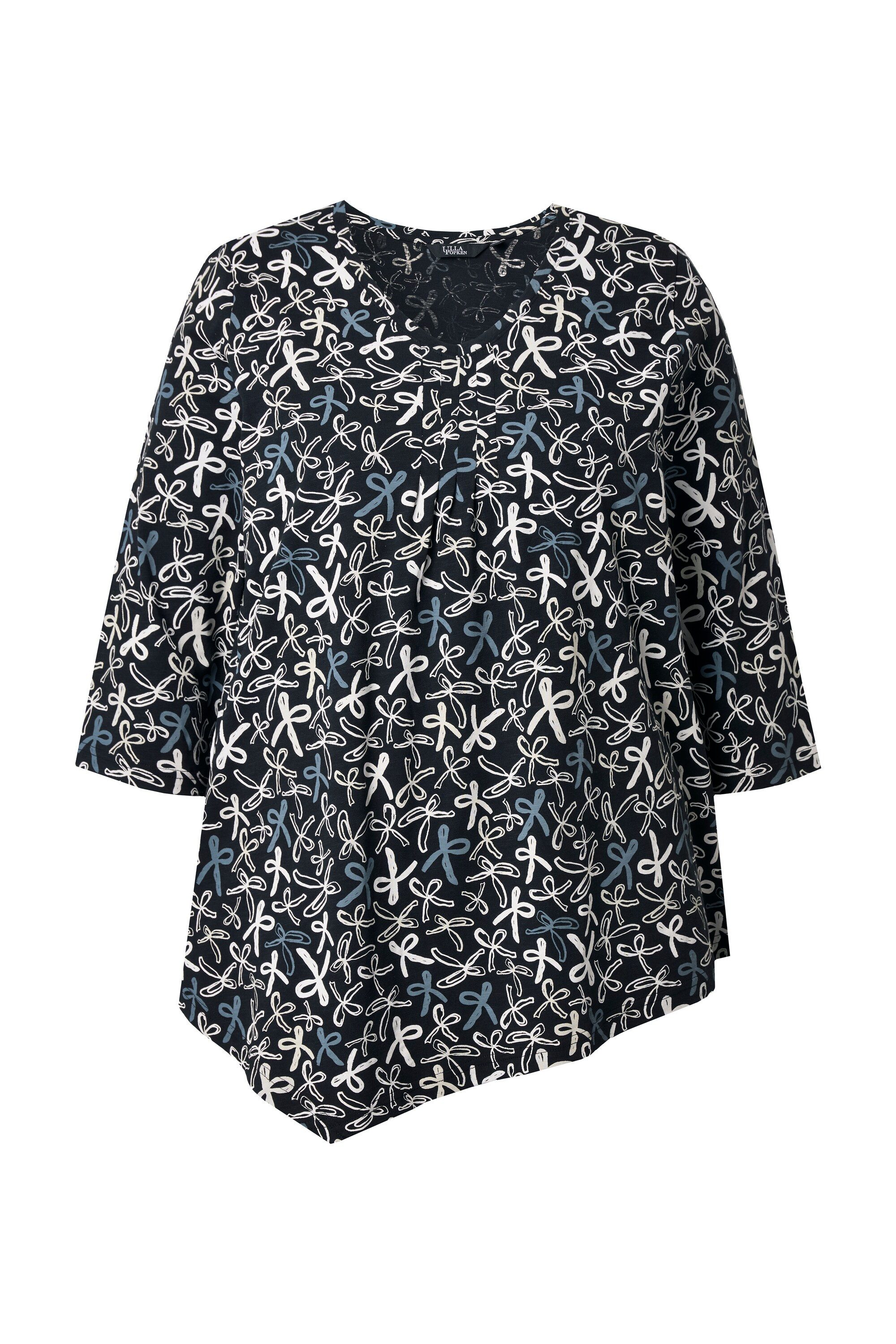 Ulla Popken T-Shirt Shirt Zierfalten A-Linie V-Ausschnitt 3/4-Arm günstig online kaufen