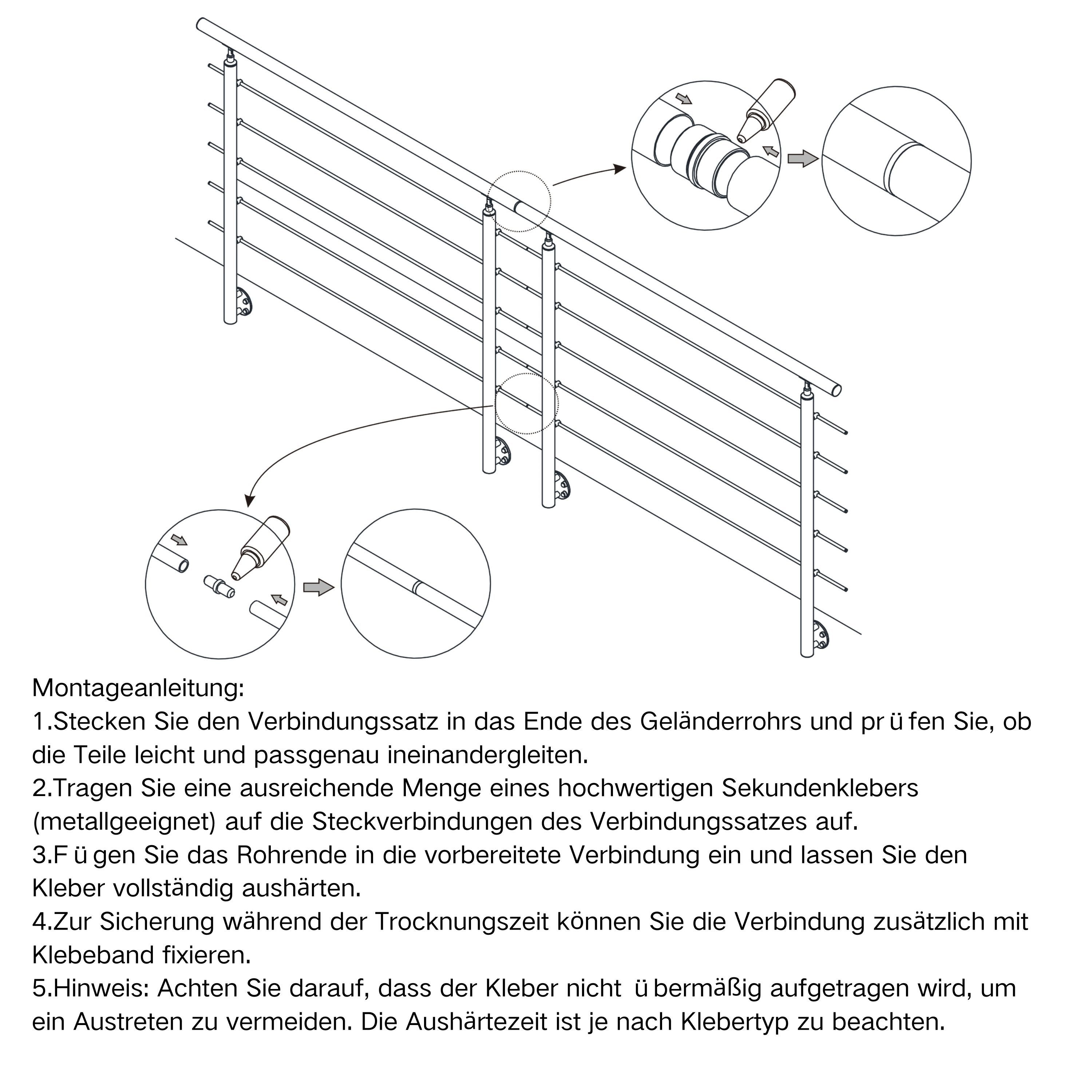 AICA Handlauf AICA Geländerverbinder Set Ø 42,4 mm zur Verbindung mehrerer Geländer, (Packung, 5 St), Edelstahl 304, Set mit geraden und verstellbaren Verbinder – Bild 4 von 4