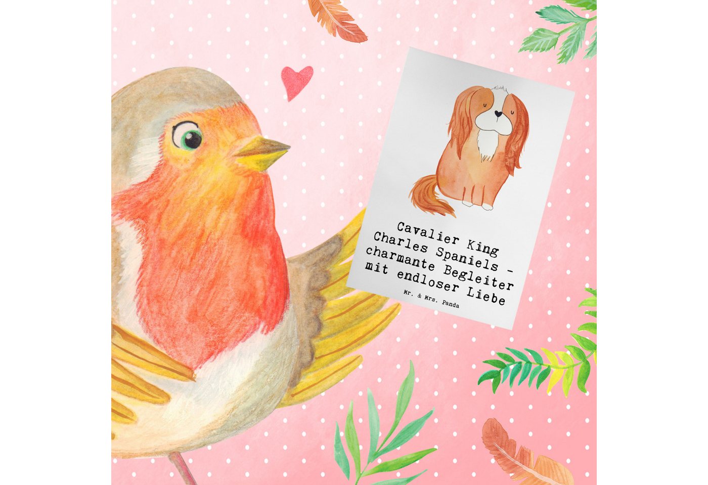 Thumbnail - Mr. & Mrs. Panda Grußkarte Cavalier King Charles Spaniel Begleiter - Weiß - Geschenk, bedingungs