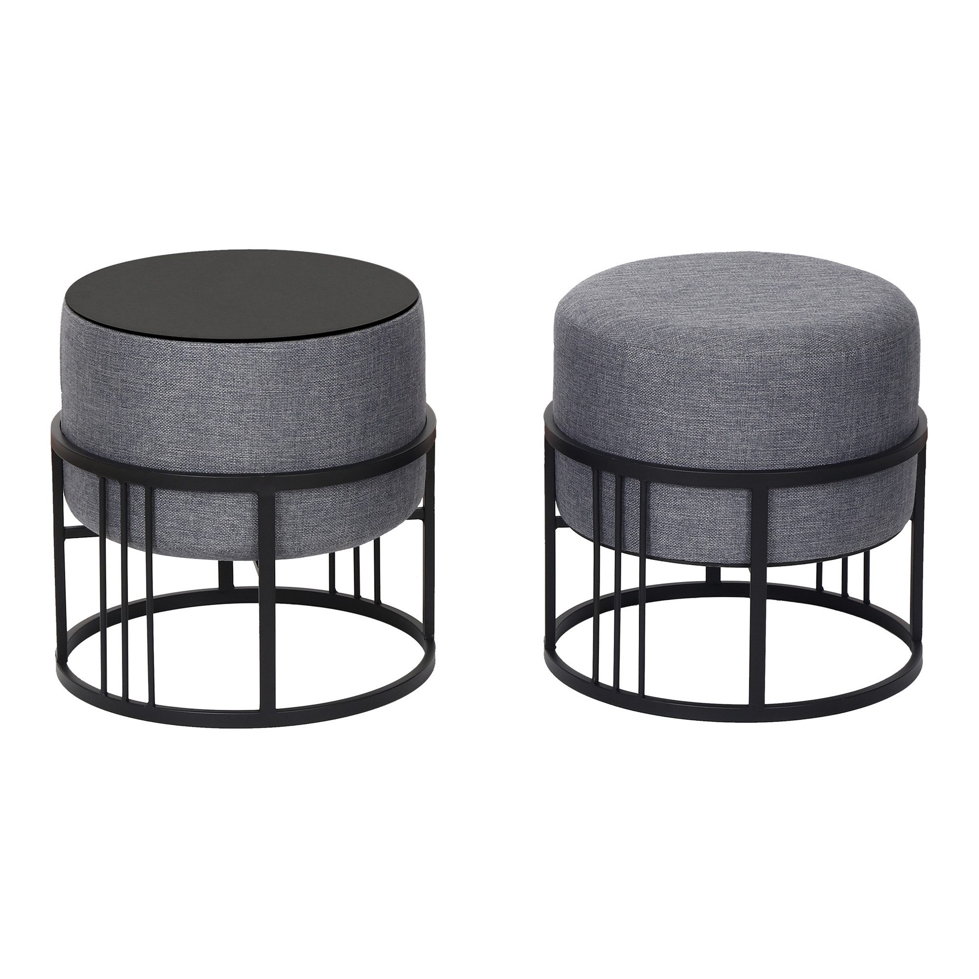en.casa Sitzhocker (2er Set), »Tas« mit Tischfunktion gepolstert rund Dunke günstig online kaufen