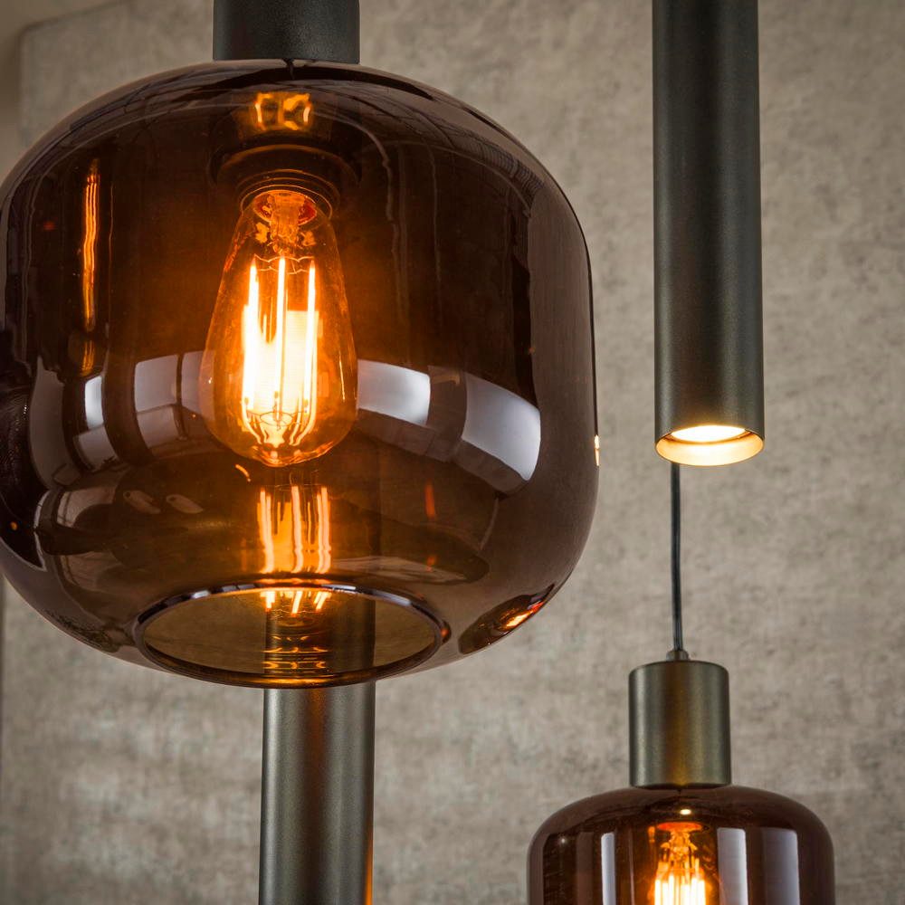 famlights Pendelleuchte Pendelleuchte Fips in Braun E27 7-flammig