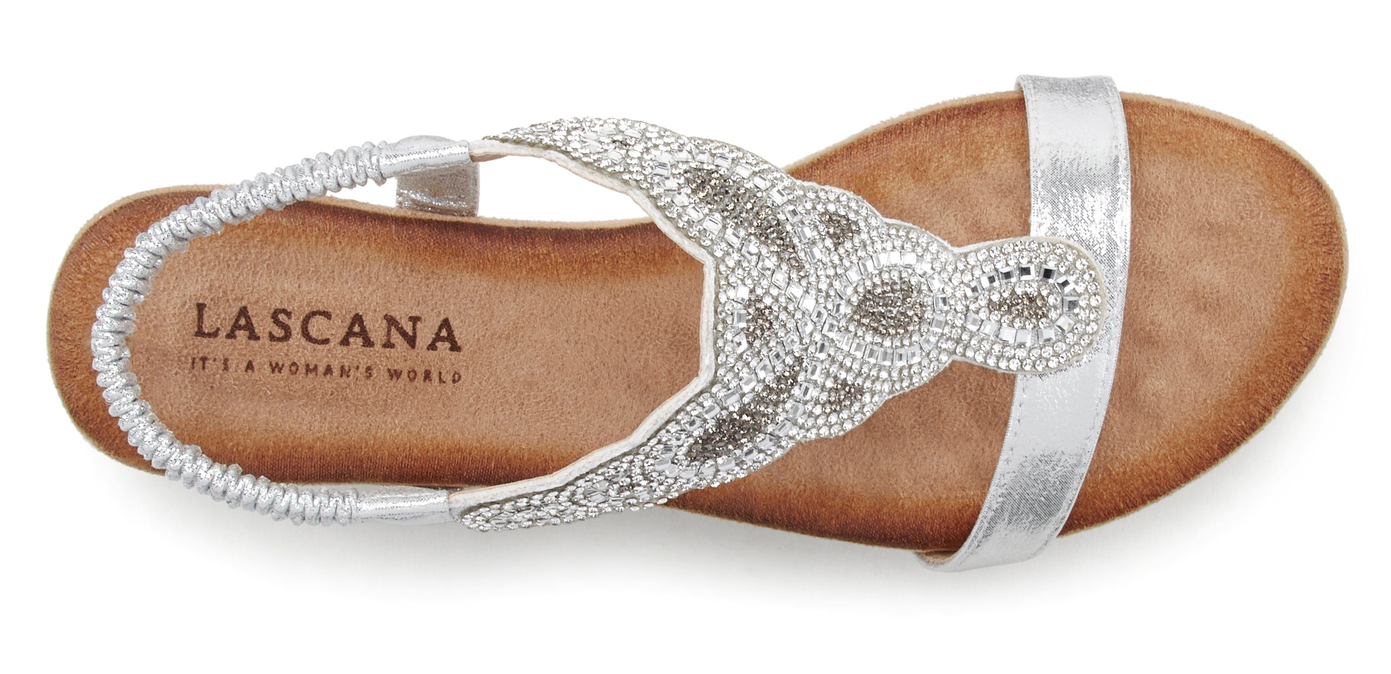 LASCANA Sommerschuh Sandalette Sandale, Sommerschuh mit leichtem Keilabsatz und Glitzer-Steinchen