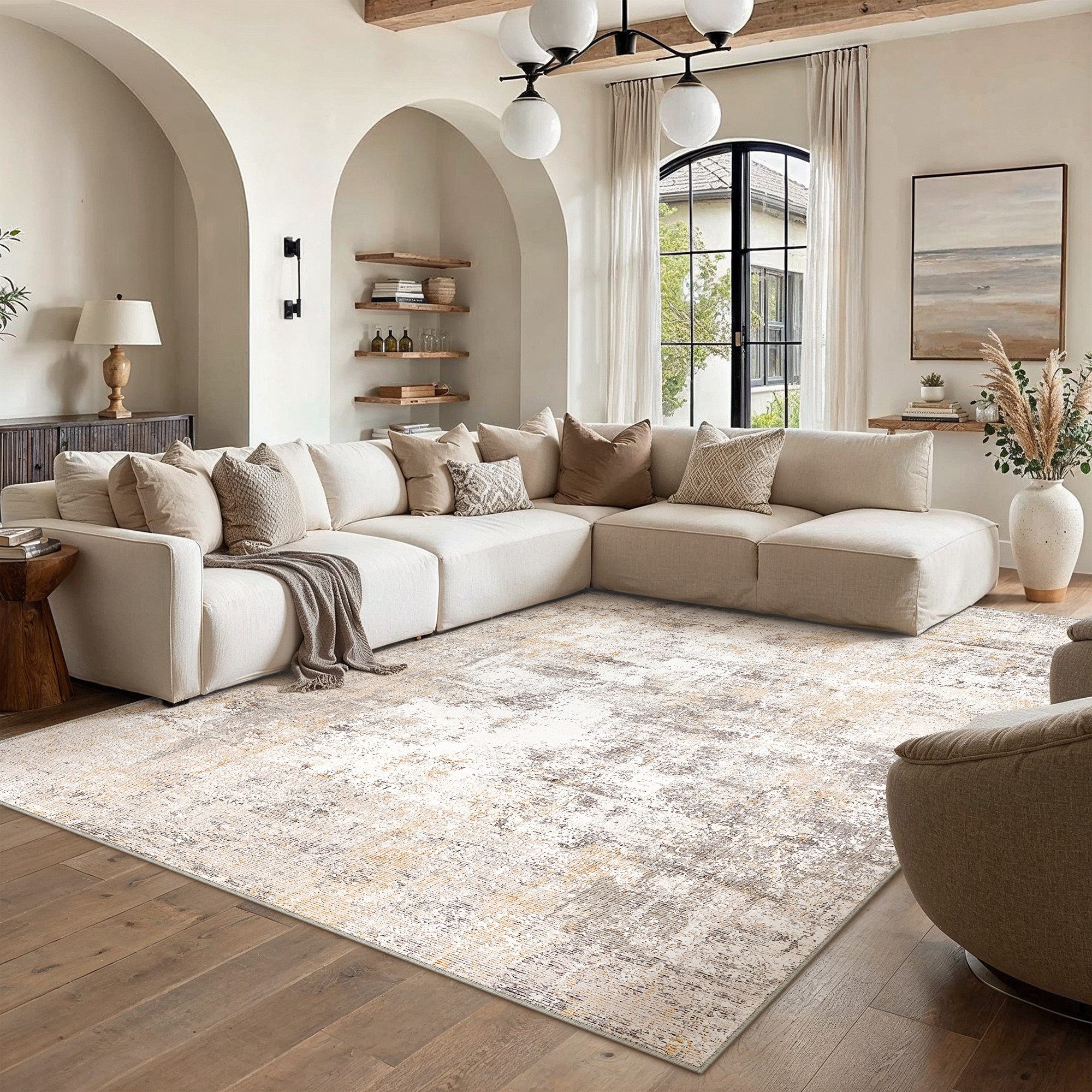 PURECOZY Teppich Verschiedene Größen, Waschbar & Rutschfest, abstrakter Stil, Rechteckig, Höhe: 5 mm, für Wohnzimmer, Schlafzimmer, Flur, Küche & Eingangsbereich