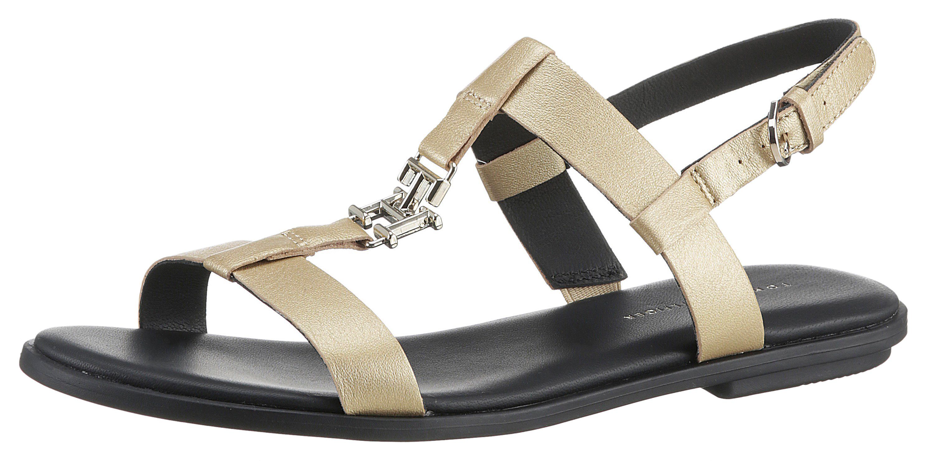 Tommy Hilfiger FLAT Riemchensandale SANDAL TH TH-Schmuckelement mit GOLDEN