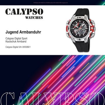 CALYPSO WATCHES Digitaluhr Calypso Jugend Uhr K5586/1 Kunststoffband, Jugend Armbanduhr rund, Kautschukarmband schwarz, Sport