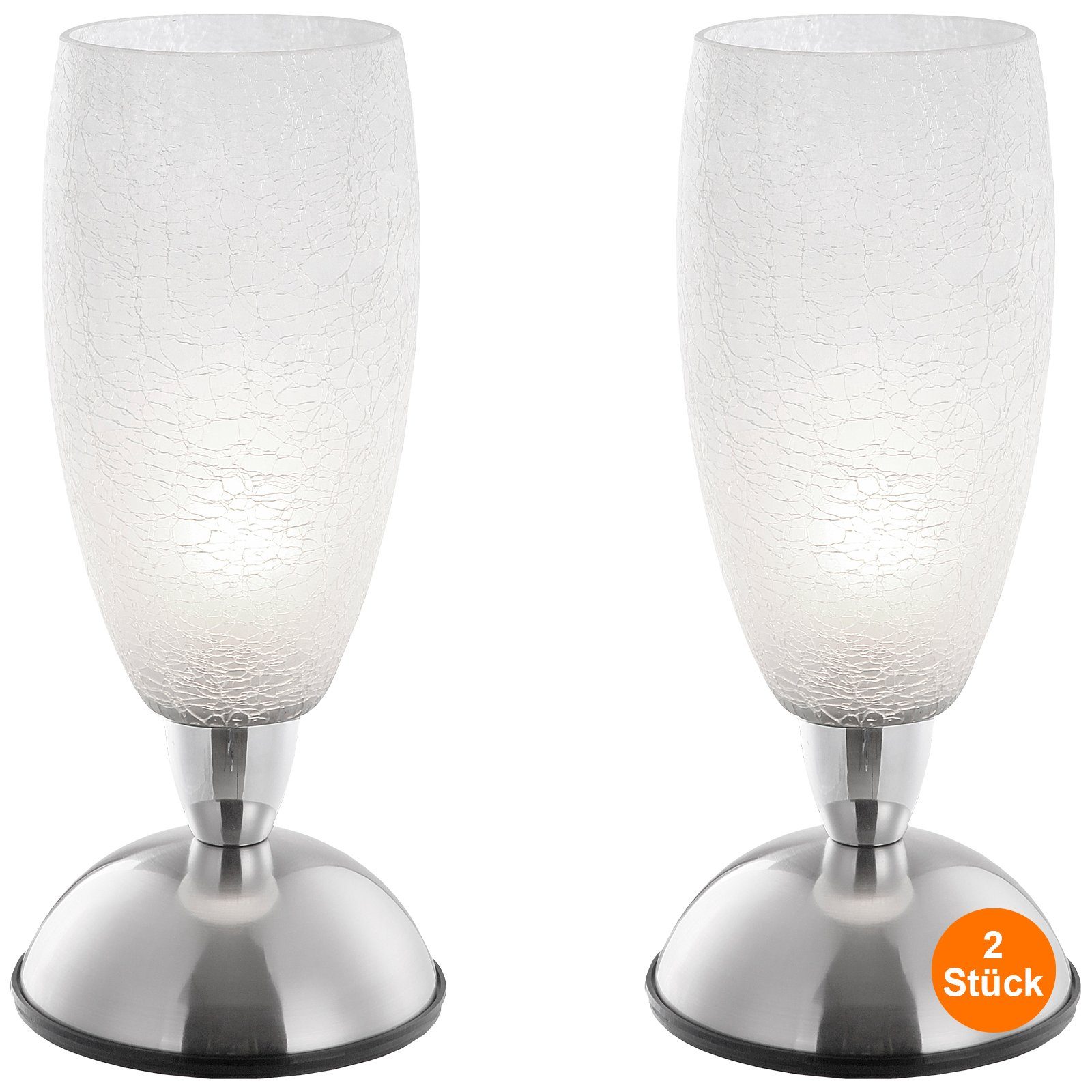 2er Modern Tischleuchte Glas Tischlampe Weiß Touch bmf-versand Nachttischlampe Set Silber