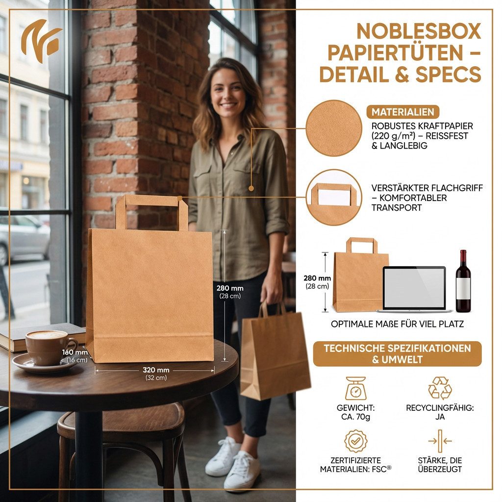 NoblesBox Tragetasche Papiertüten - Geschenktaschen - Robustes Papier - Einzelhandel (250-tlg), mit Henkel