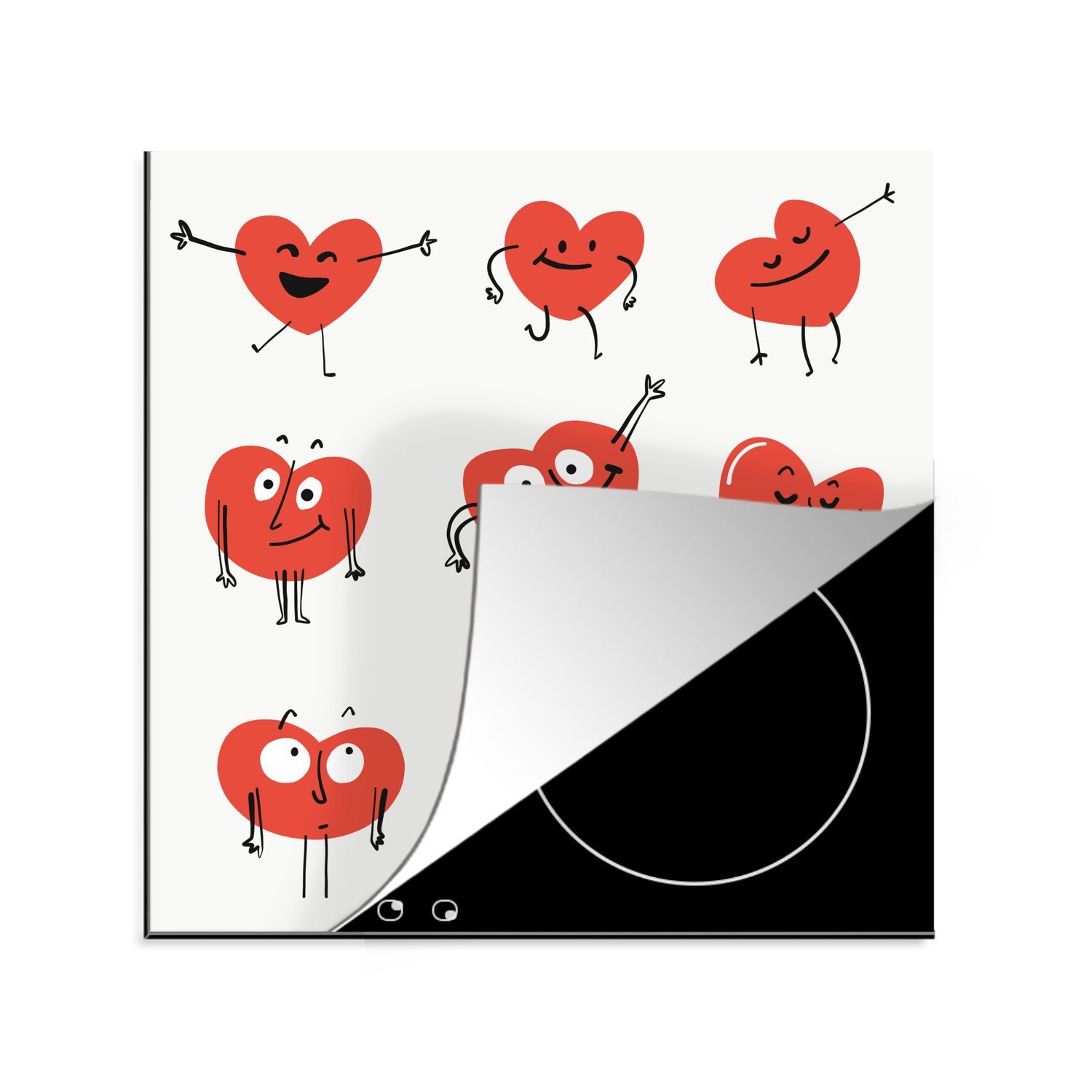 MuchoWow Herdblende-/Abdeckplatte Eine Illustration von neun Herzen mit Emotionen, Vinyl, (1 tlg), 78x78 cm, Ceranfeldabdeckung, Arbeitsplatte für küche